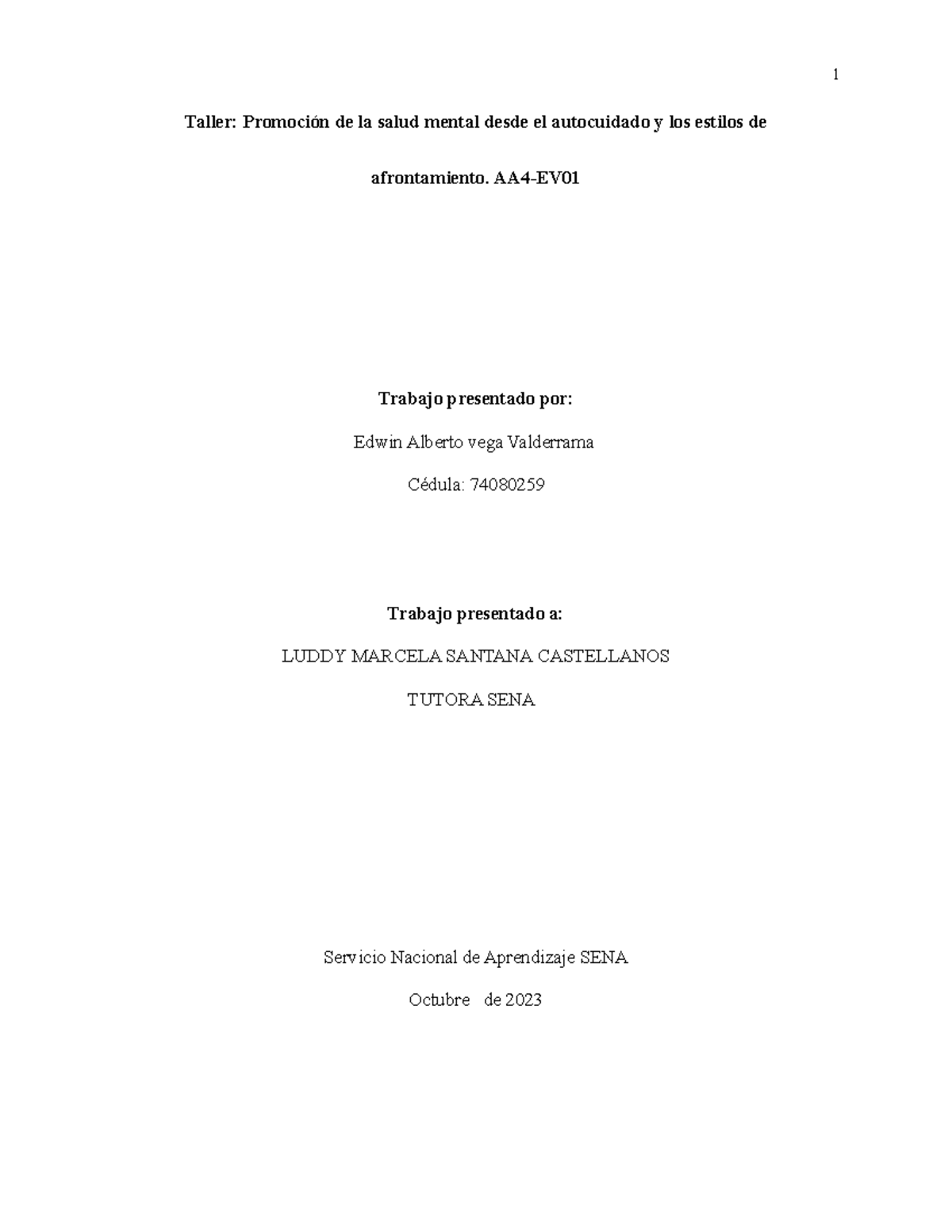 Taller AA4-EV: Estrategias de Autocuidado y Afrontamiento en Salud Mental - Document Preview