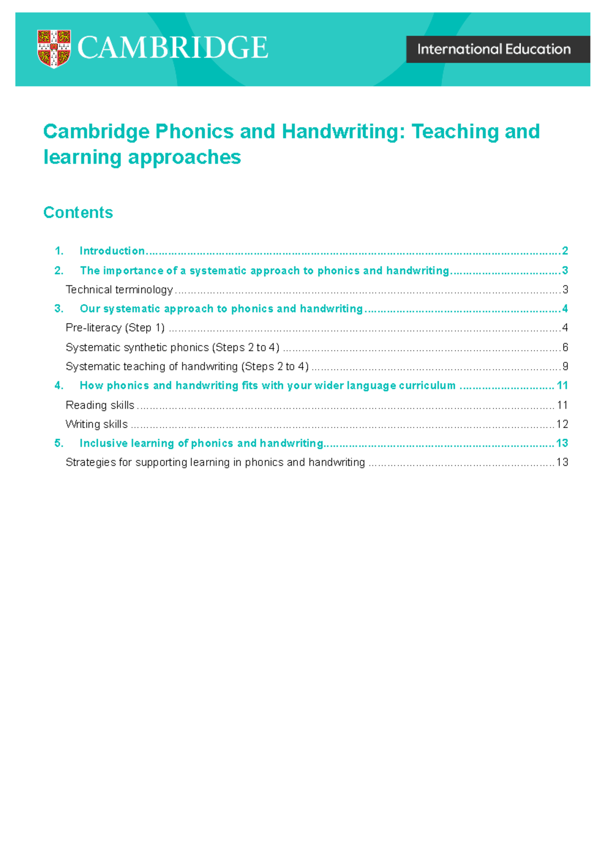 Cambridge Phonics and Handwriting: Teaching & Learning Approaches - Studocu