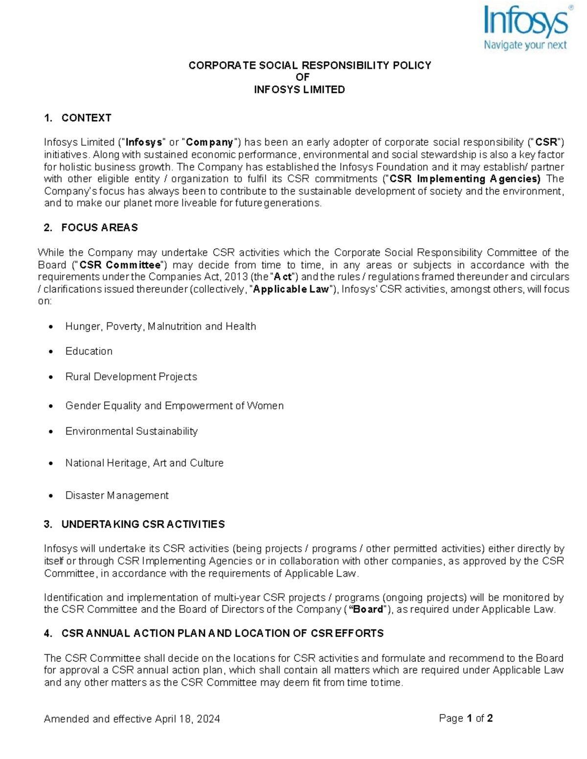 Corporate Social Responsibility Policy of Infosys Ltd: Overview & Focus ...