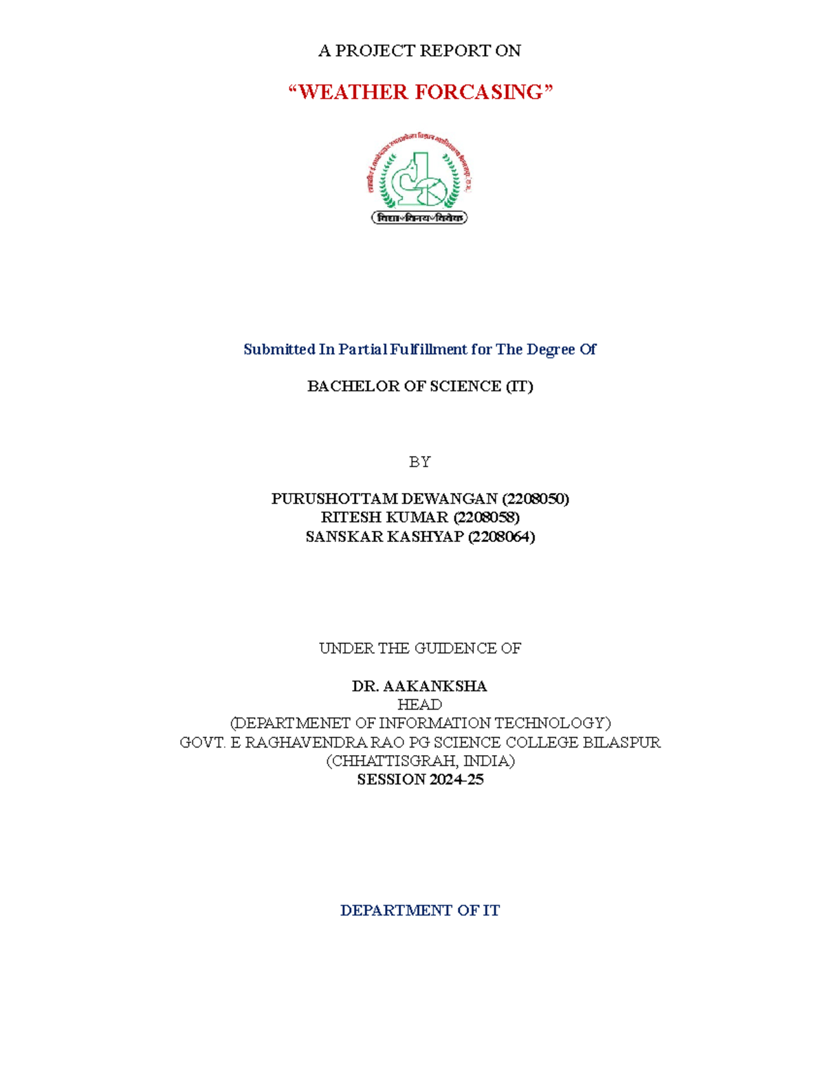 Project Report: Offline Weather Forecasting System for B.Sc. IT ...