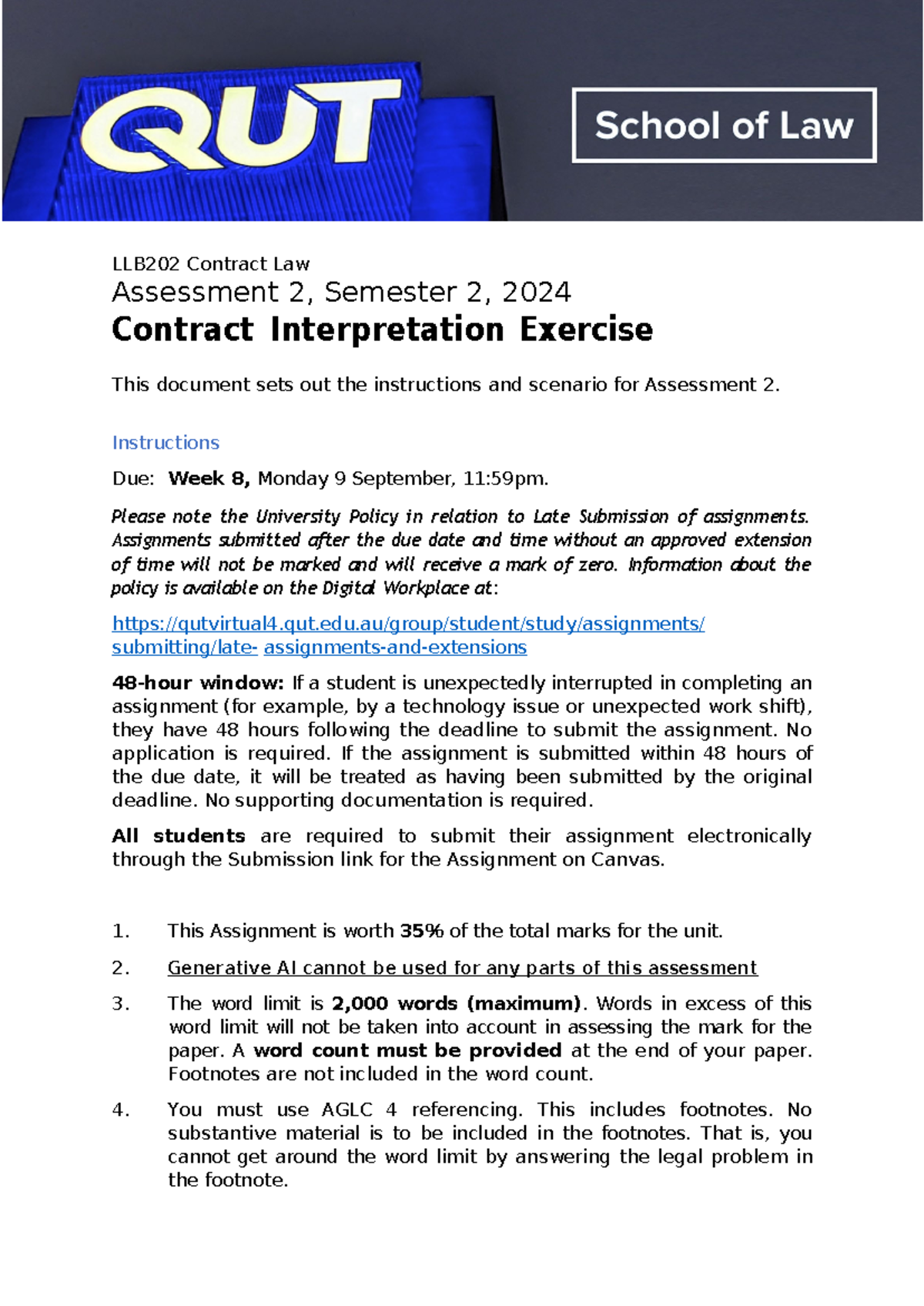 LLB202 Assessment 2 S2 2024 Final - LLB202 Contract Law Assessment 2 ...