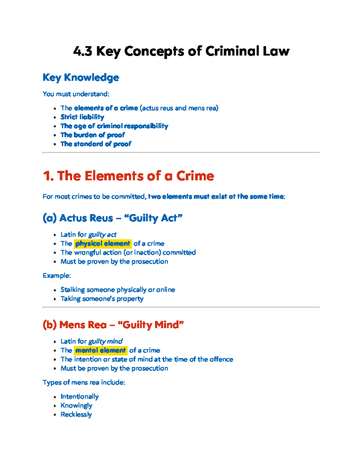 4.3 Key Concepts of Criminal Law: Actus Reus, Mens Rea & More - Studocu