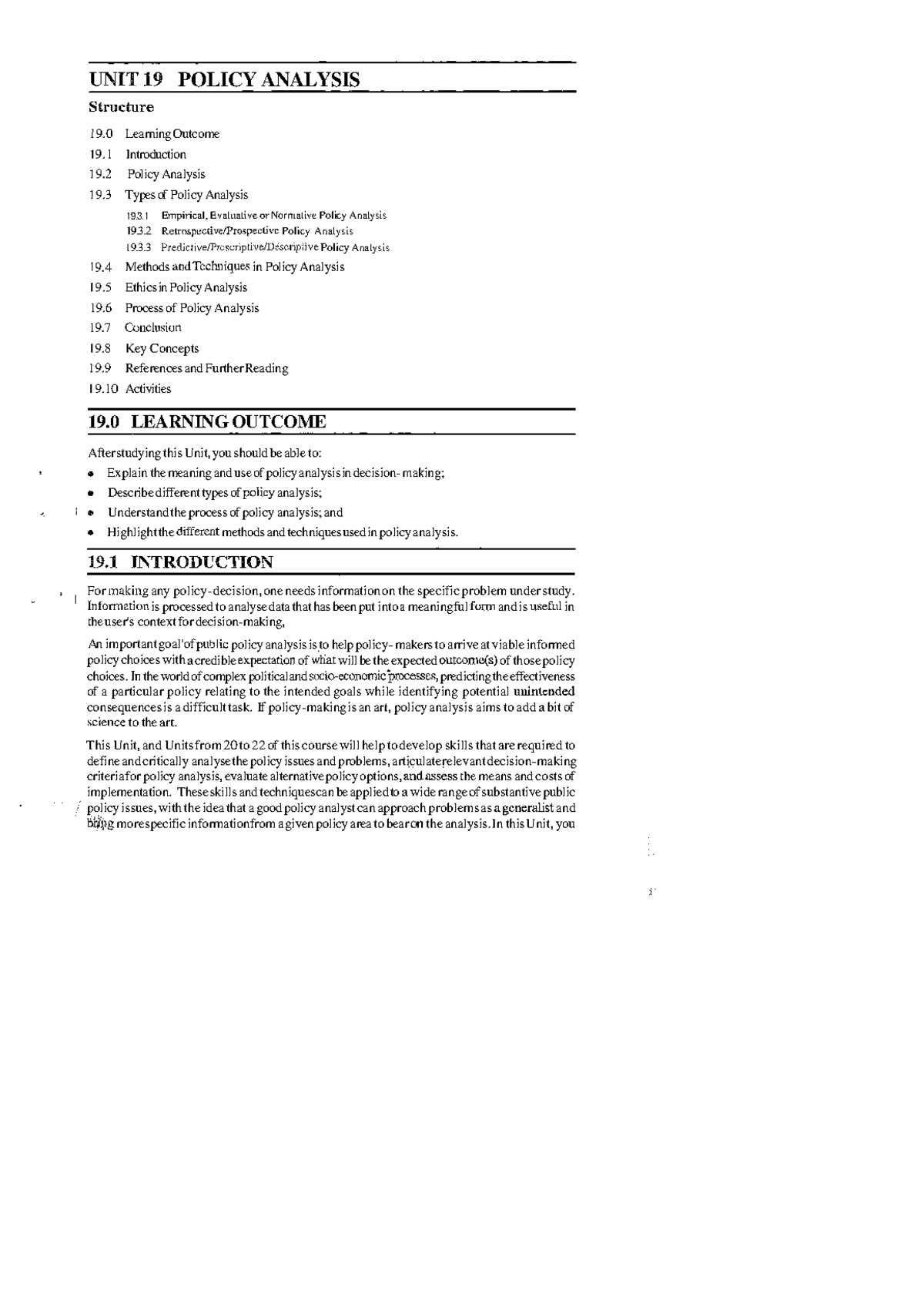 19. Policy Analysis - POLICY ANALYSIS Structure 1 9 Learning Outcome 1 ...
