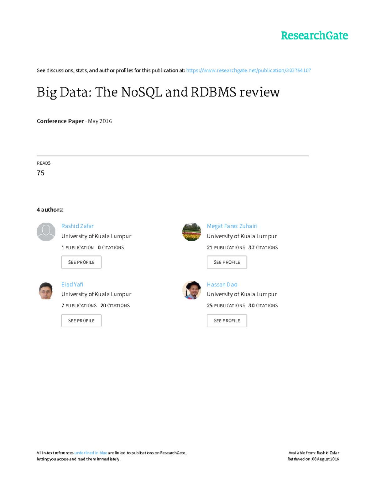 Big Data: NoSQL vs RDBMS Review - BS Information Technology - Studocu
