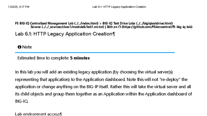 Lab 6.1: HTTP Legacy Application Creation Guide for F5 Management - Studocu