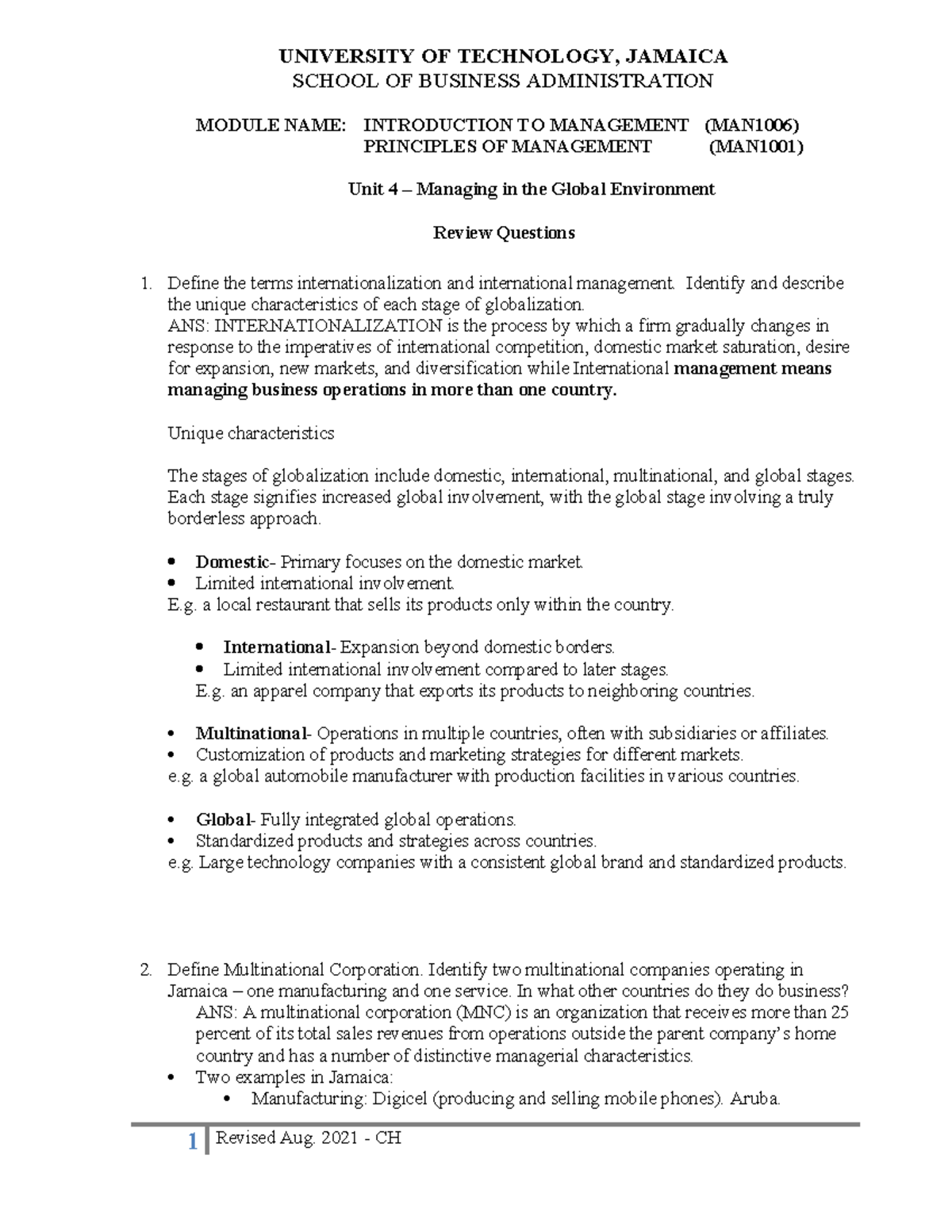 ITM - Tutorial Unit 4 - Global Environment - Student - UNIVERSITY OF ...