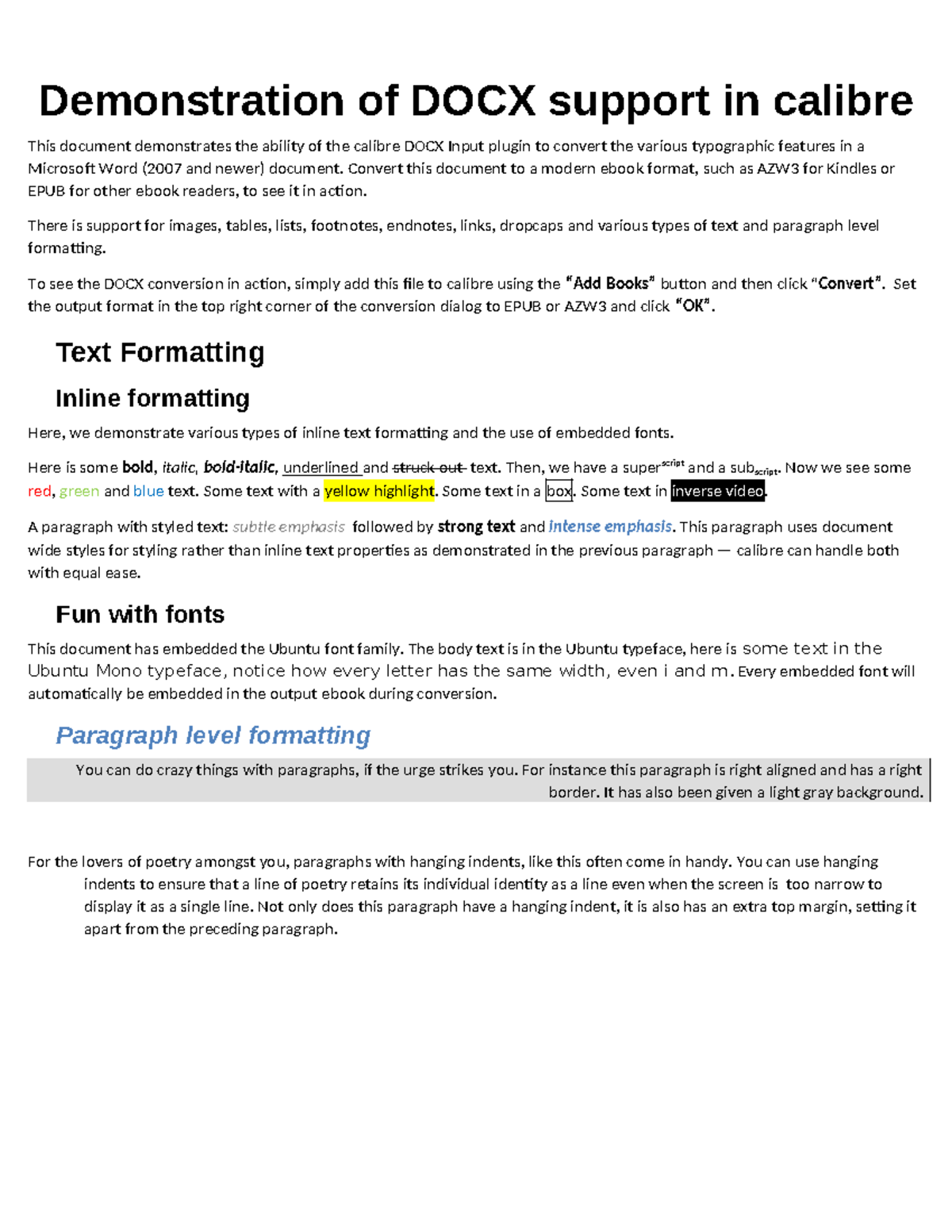 Project 8 - dăgfagwagawgfawf - Demonstration of DOCX support in calibre ...