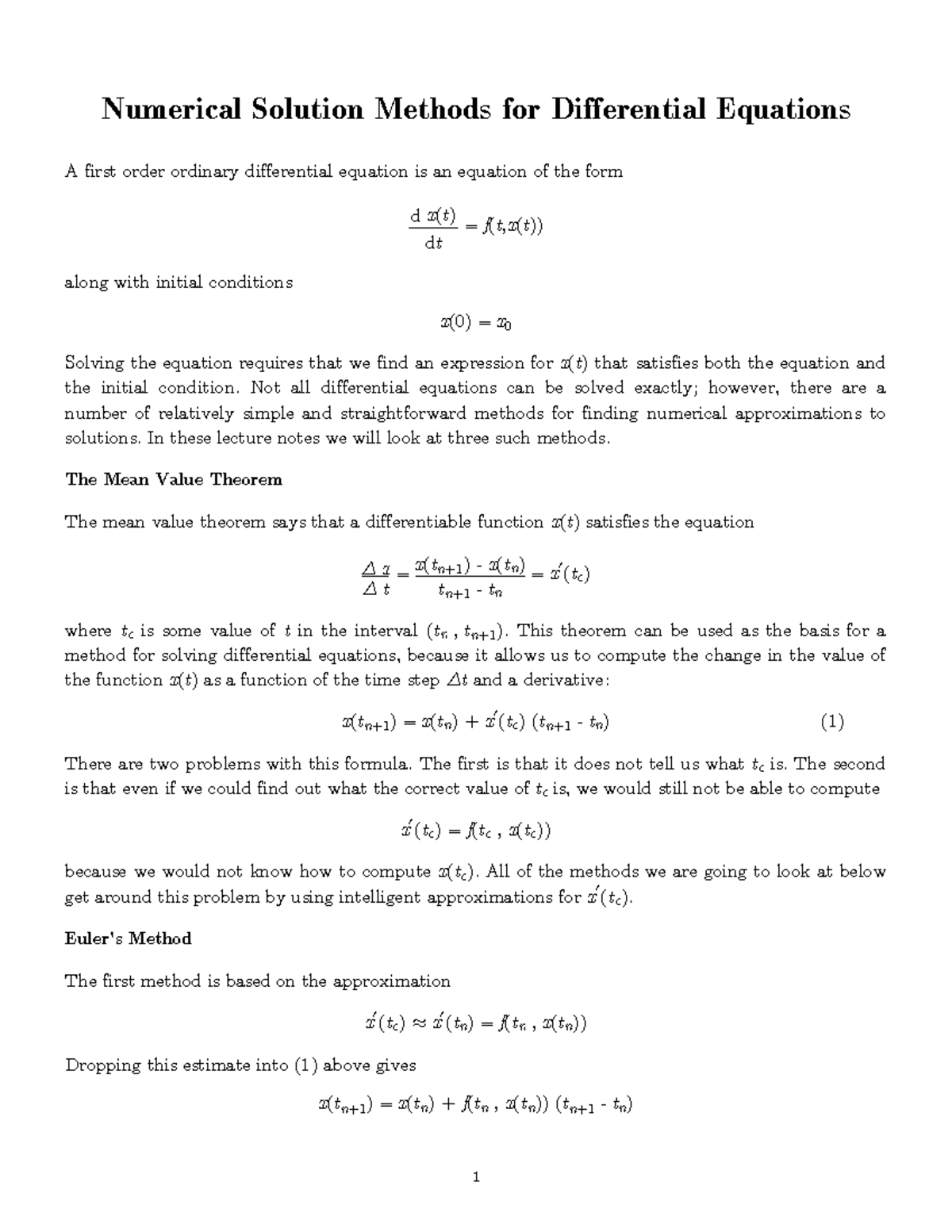Numerical ODE Methods for Engineering: Lecture Notes on Solutions - Studocu