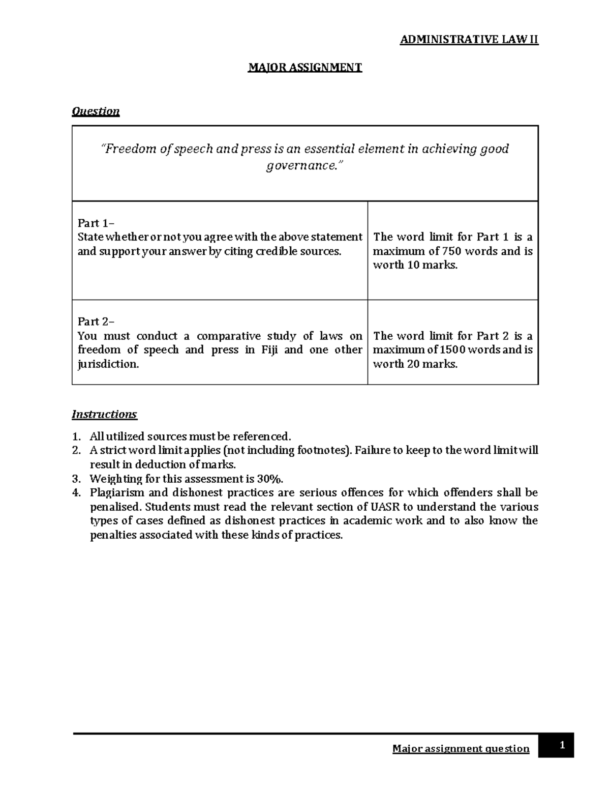 Major Assignment - ADMINISTRATIVE LAW II Major assignment question 1 ...