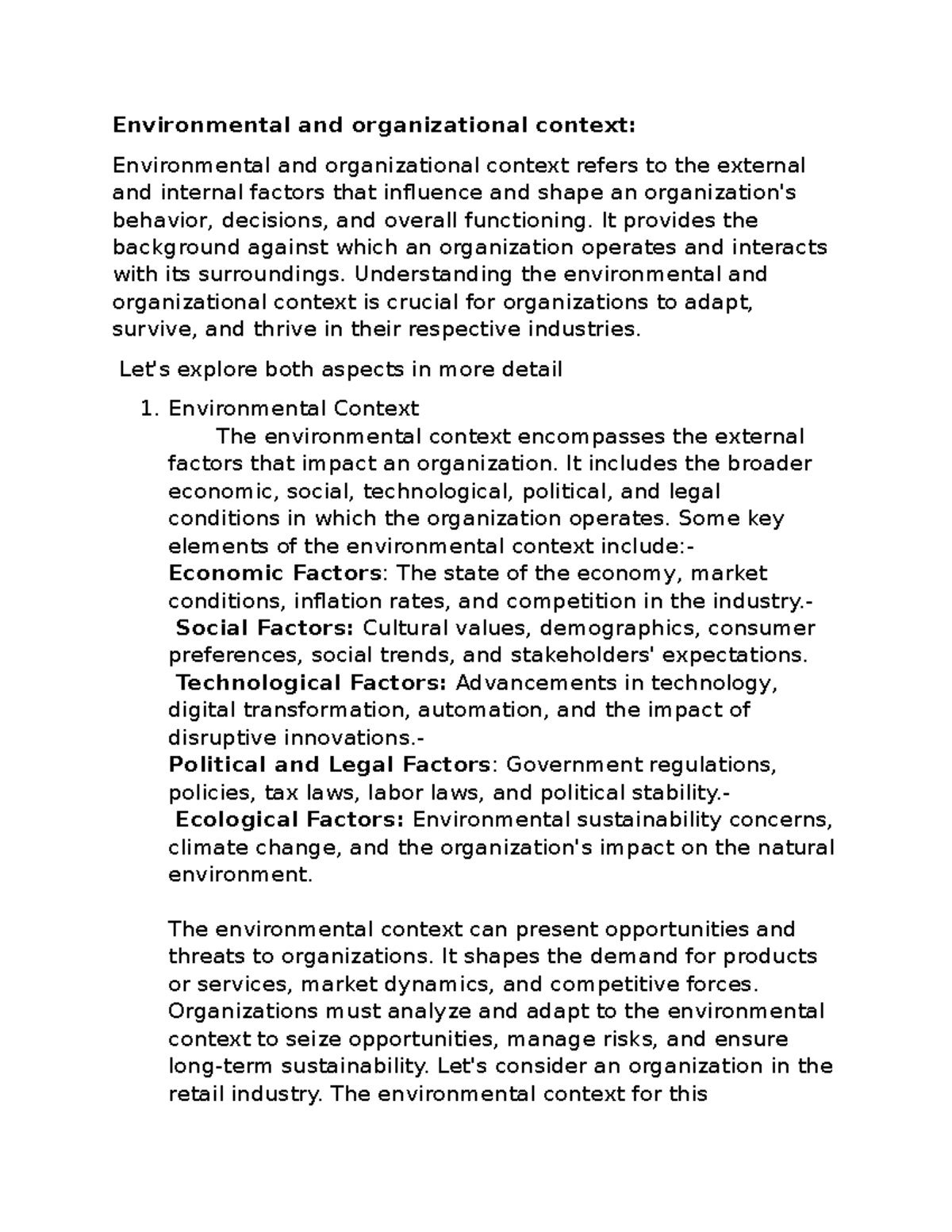 ENV 302: The Impact of Environmental & Organizational Context on ...