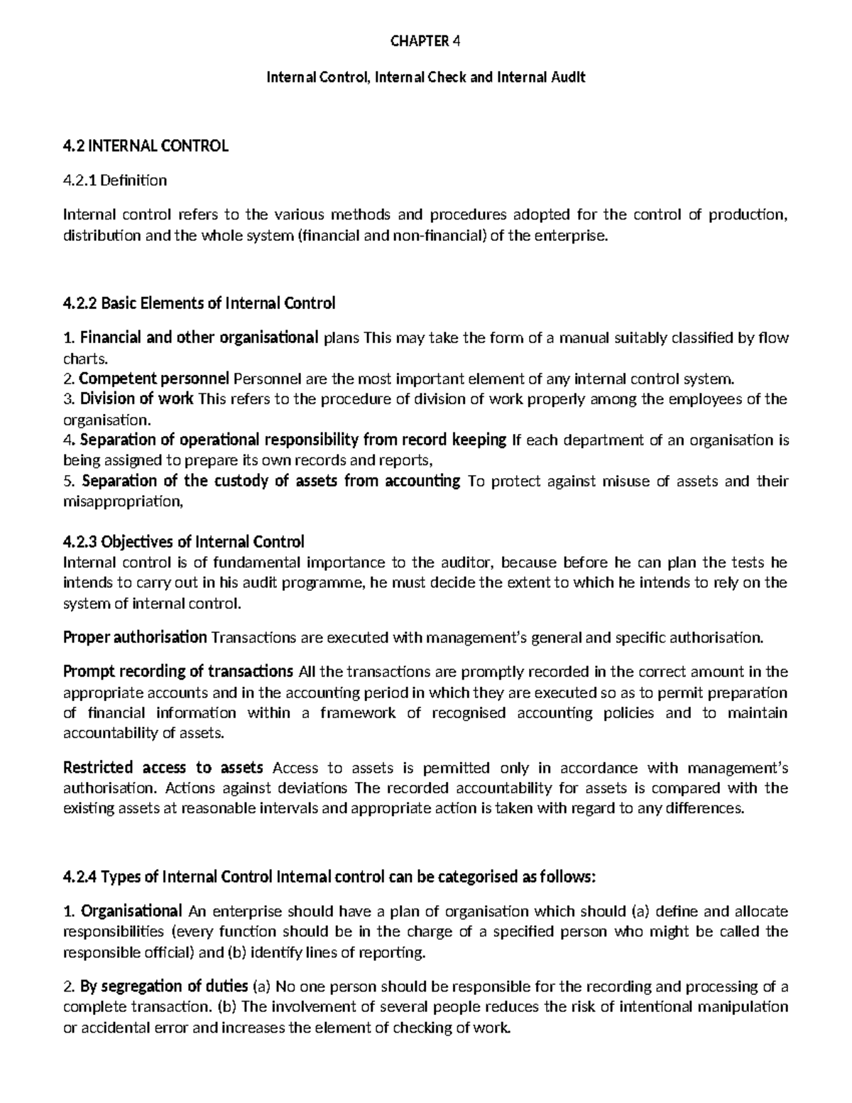 CHAPTER 4 Internal Control and Audit: Key Concepts and Principles - Studocu