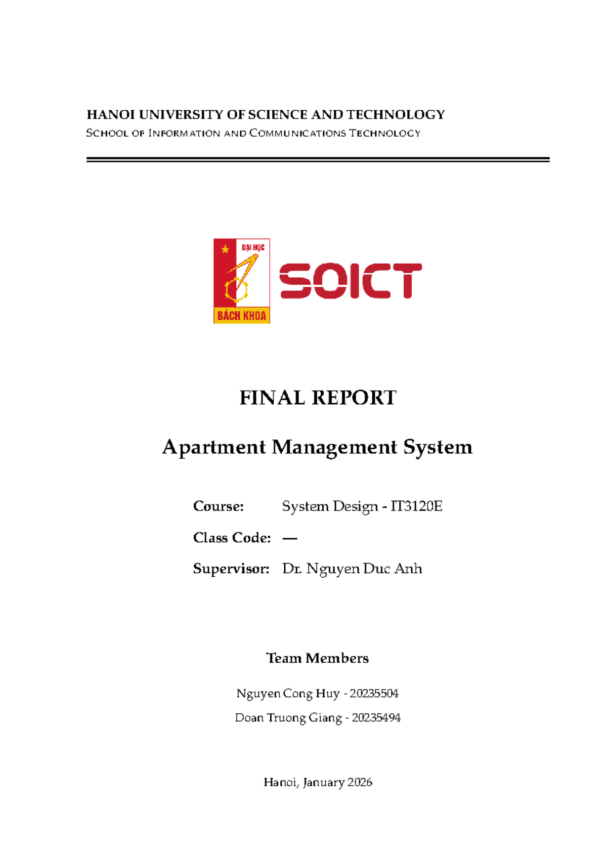 Apartment Management System Design Report IT3120E - Studocu