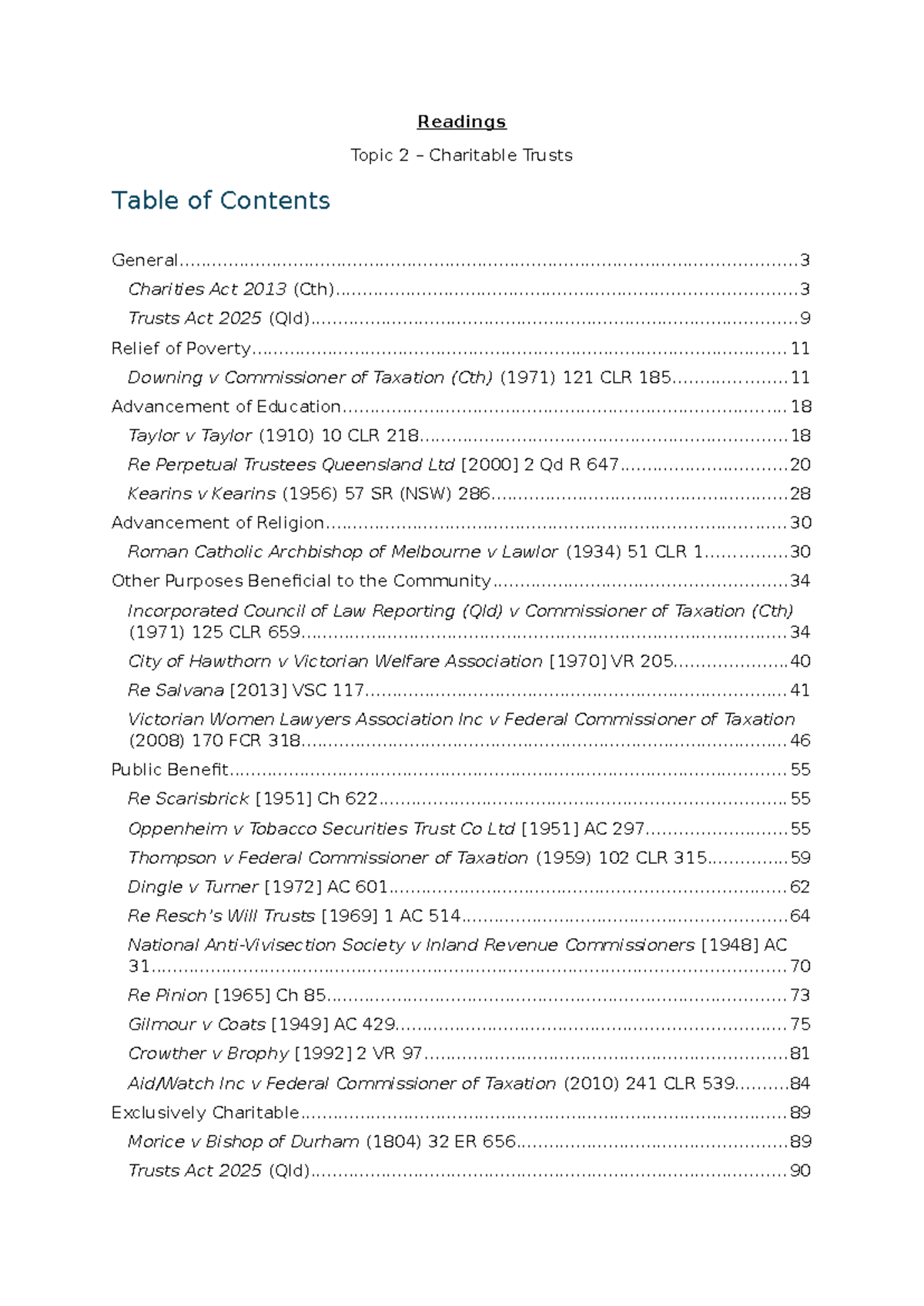 Topic 2: Charitable Trusts Overview and Key Cases - Studocu
