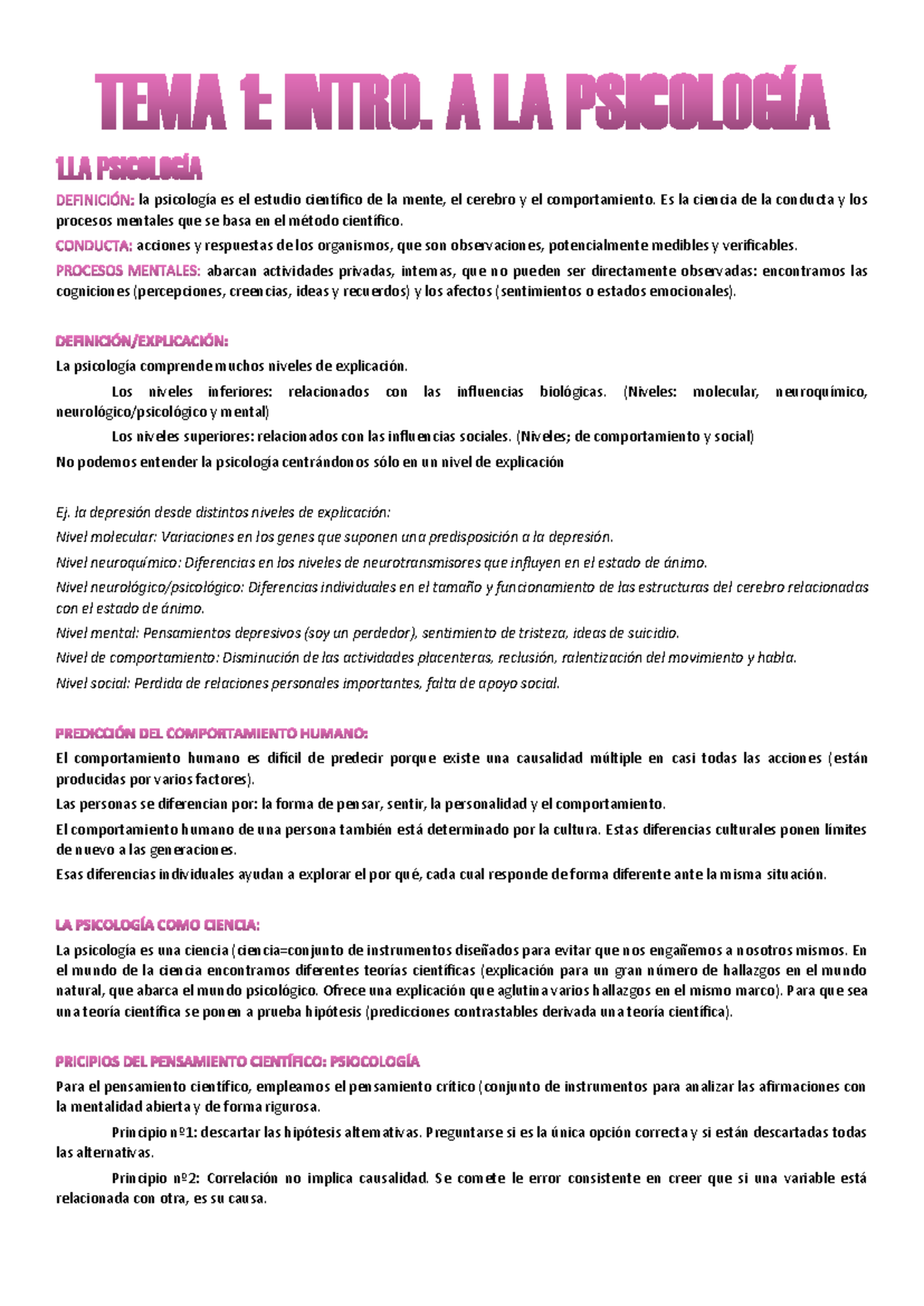 TEMA 1: Introducción a la Psicología - Apuntes de Prof. Carolina ...