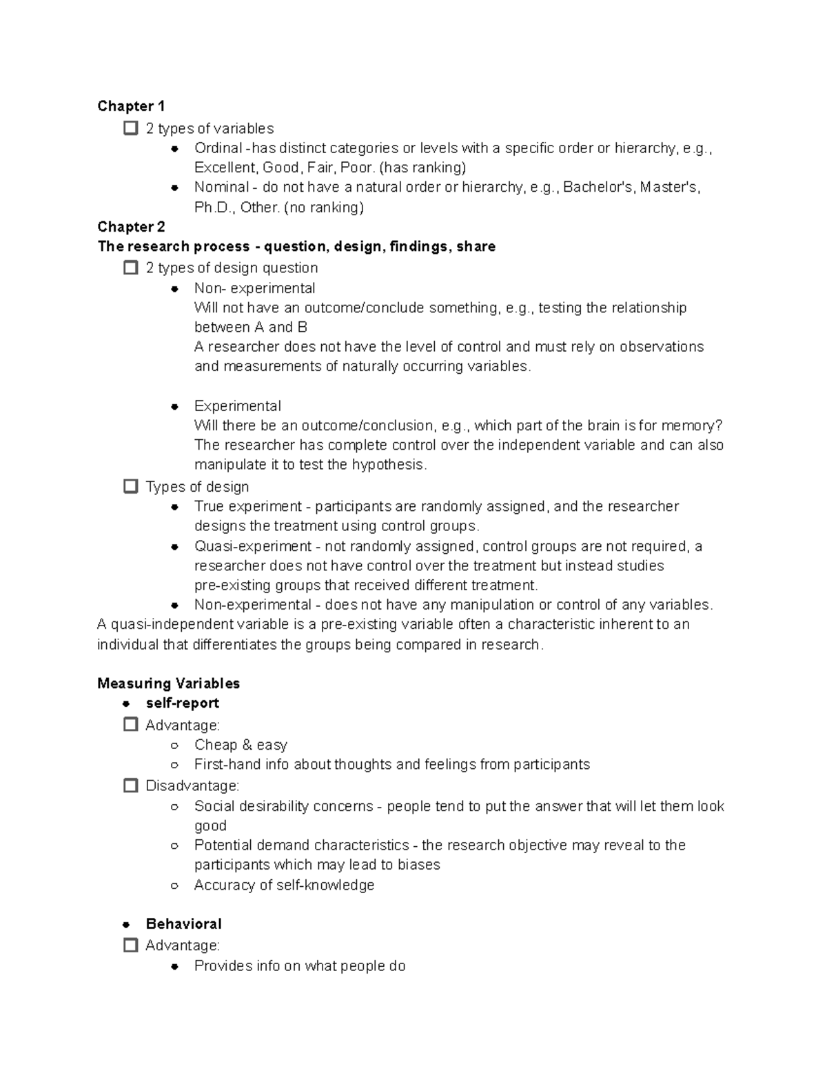 PSY 173 Lecture Notes: Research Design and Measurement Validity - Studocu