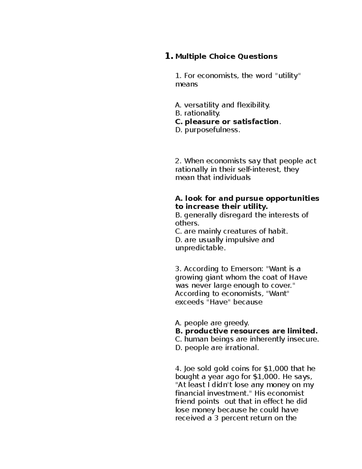 Multiple Choice Questions for Economics - Chapter 1 - Studocu