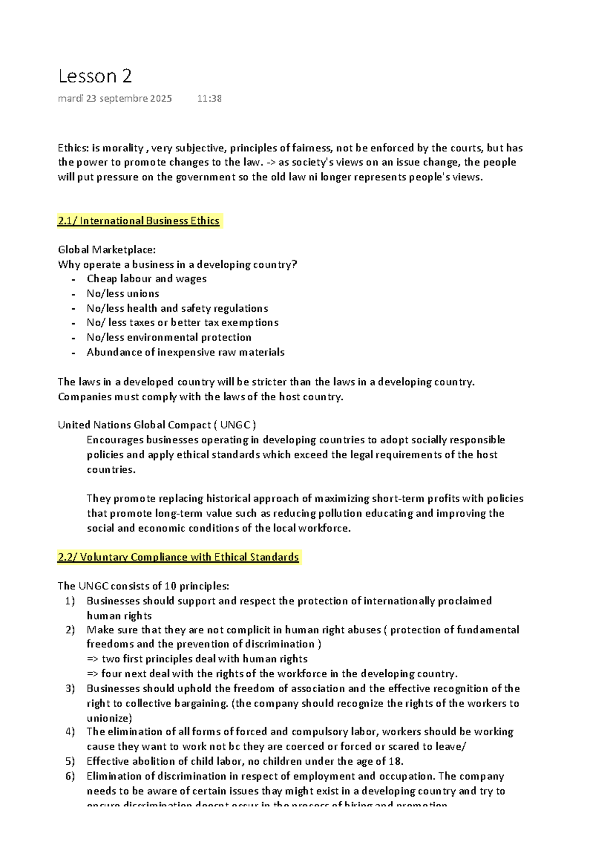 Lesson 2: Ethics in International Business and Workplace Conduct - Studocu
