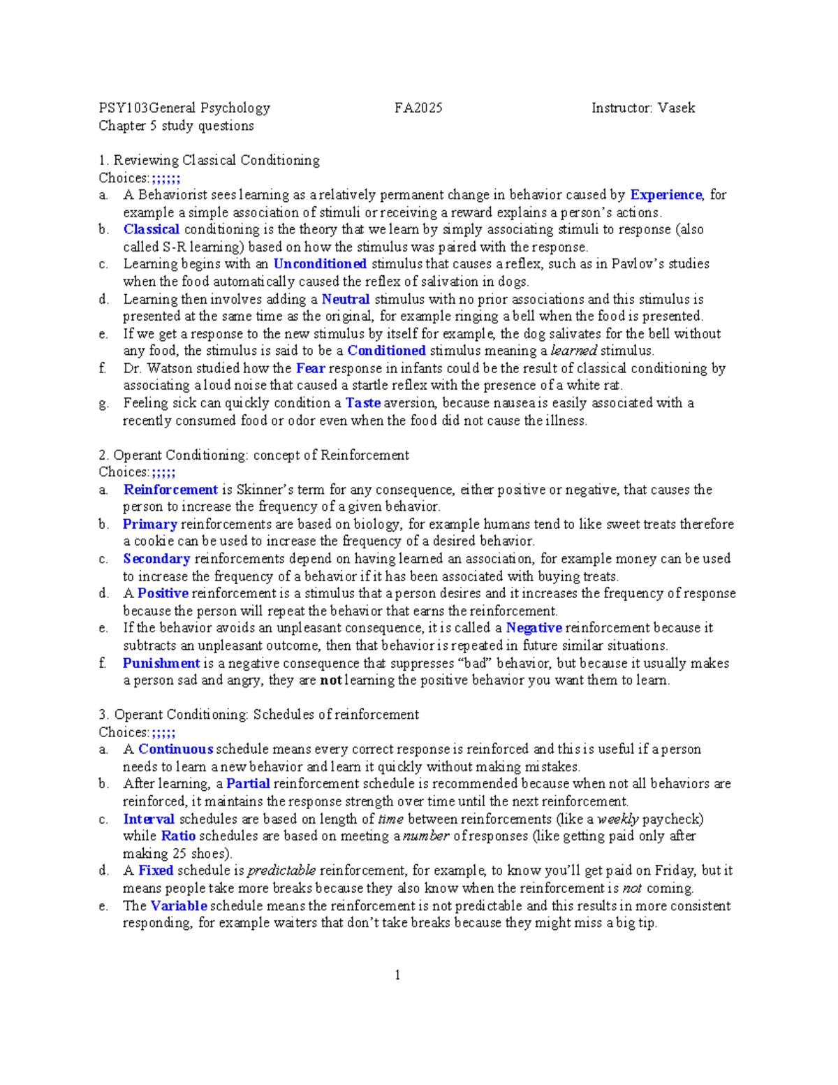 PSY103 FA2025: Chapter 5 Study Questions on Learning Theories - Studocu