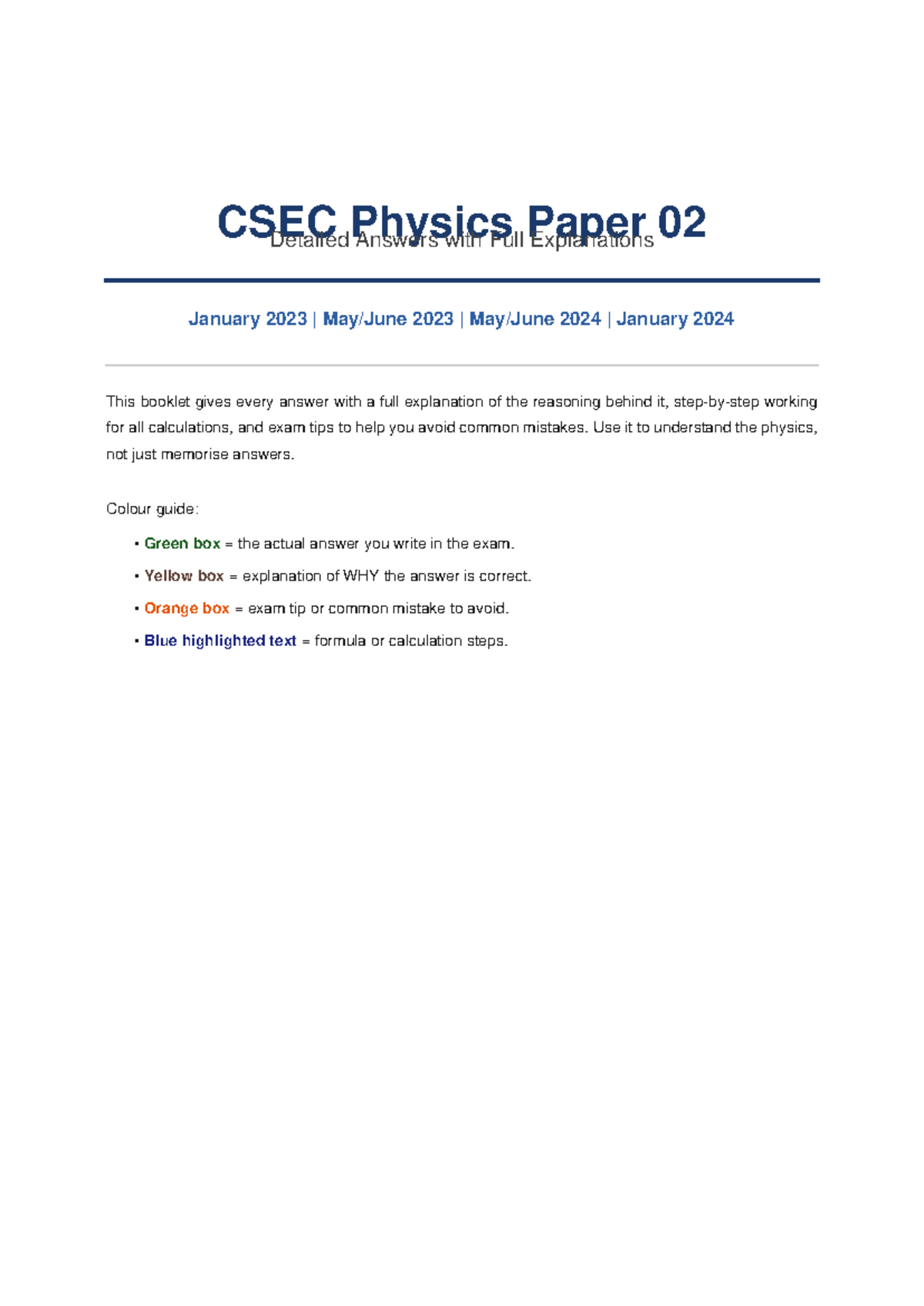 CSEC Physics Detailed Answers with Full Explanations for 2023-2024 ...