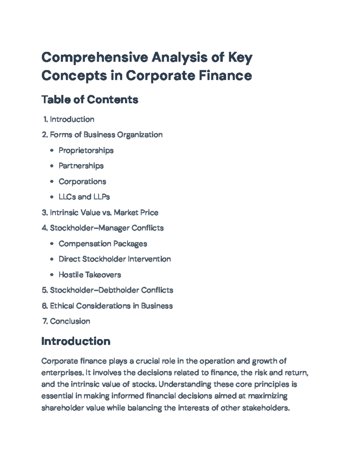 Comprehensive Corporate Finance Overview: Key Concepts & Ethics ...