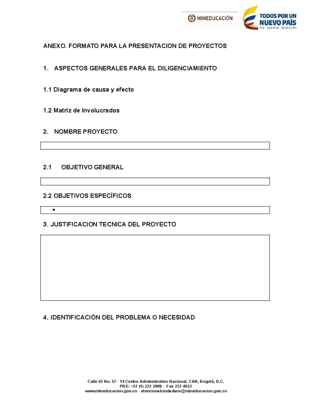 Formato para la Presentación de Proyectos: Aspectos Generales y Metas ...