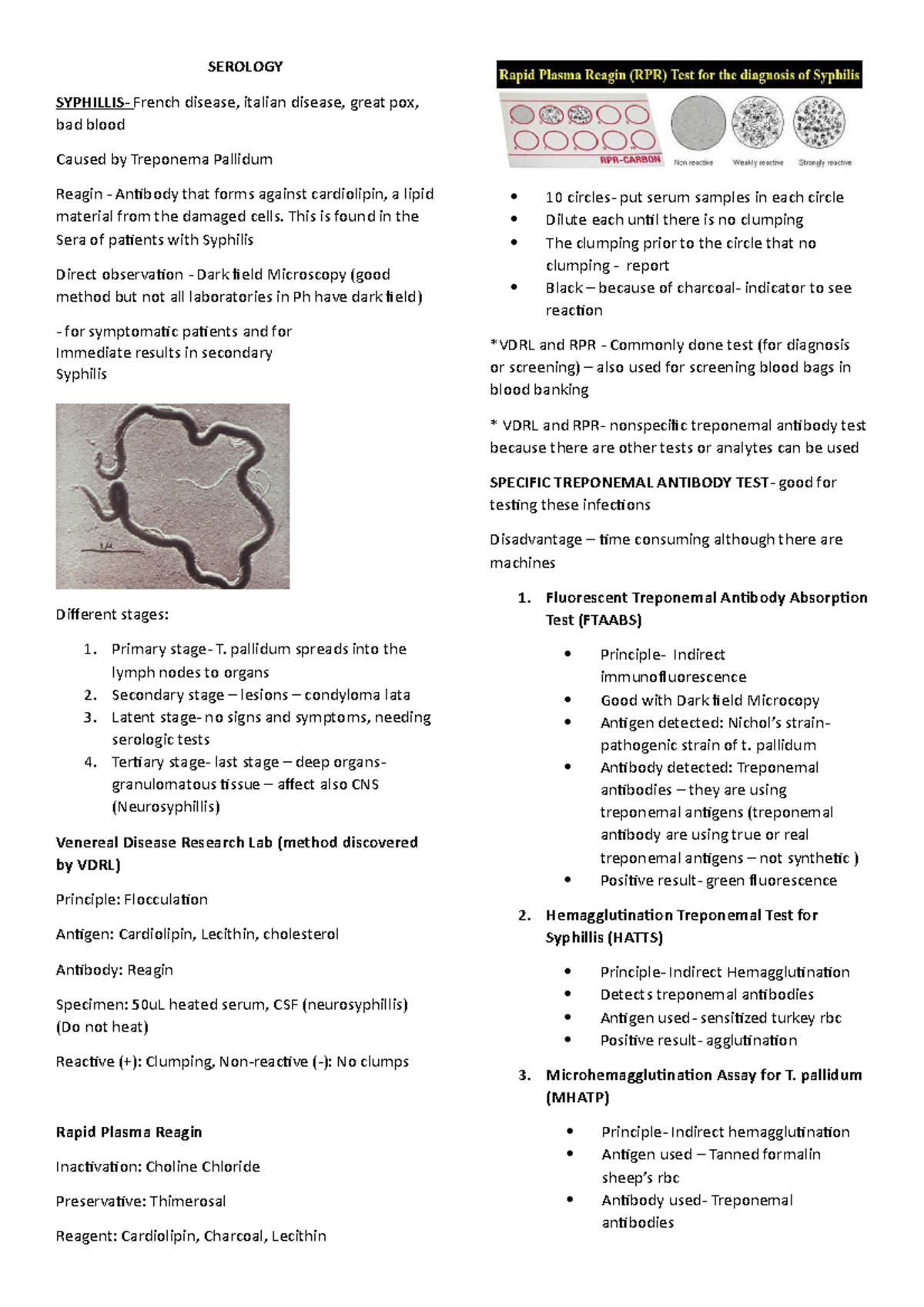 Syphilis Serology - Lecture Notes 2 for Medical Students - Studocu