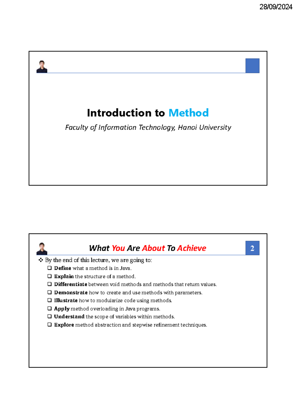 Introduction to Methods in Java - IT101 Lecture Notes - Studocu