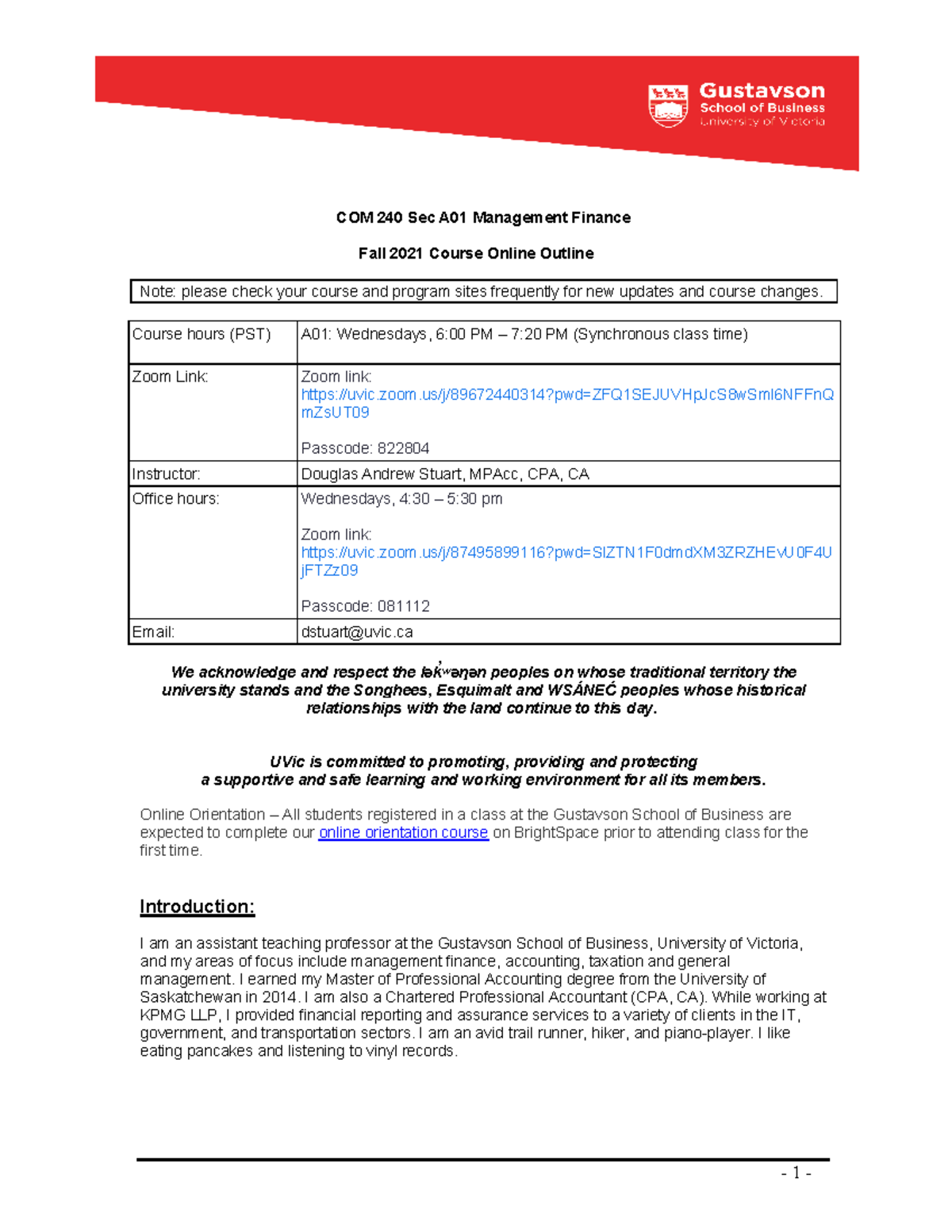 Course Outline COM 240 A01 Fall 2021 - COM 240 Sec A01