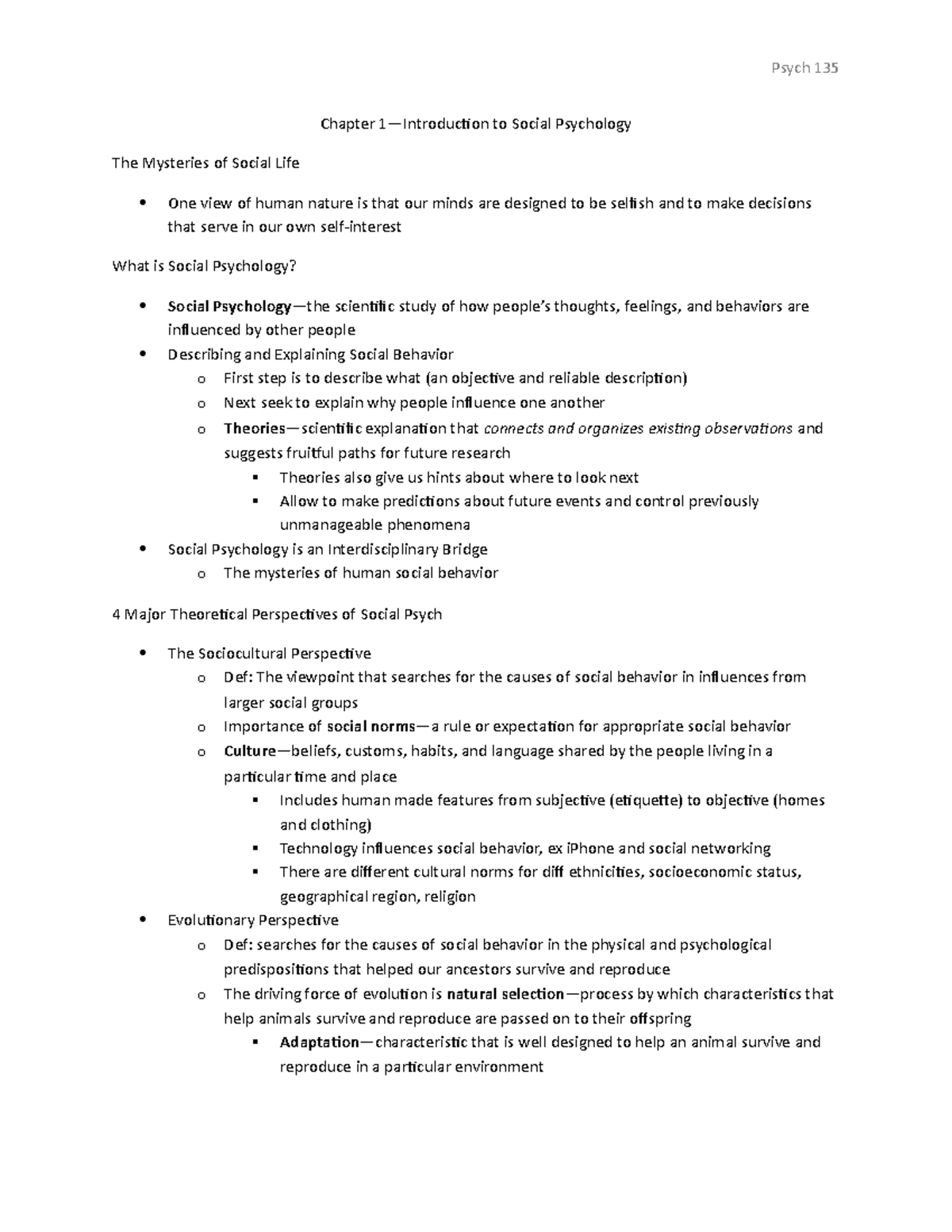 Psych 135 Social Psychology Chapter 1 Overview and Key Concepts - Studocu