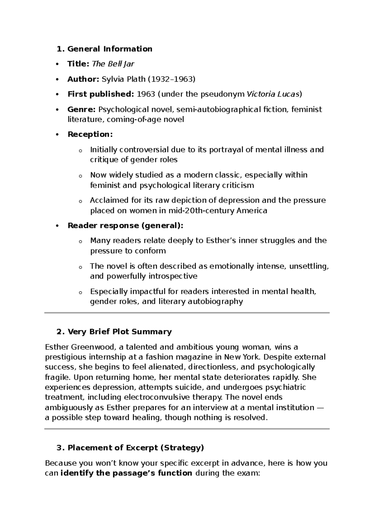 ENG 101: The Bell Jar - Analyzing Mental Illness and Gender Roles - Studocu