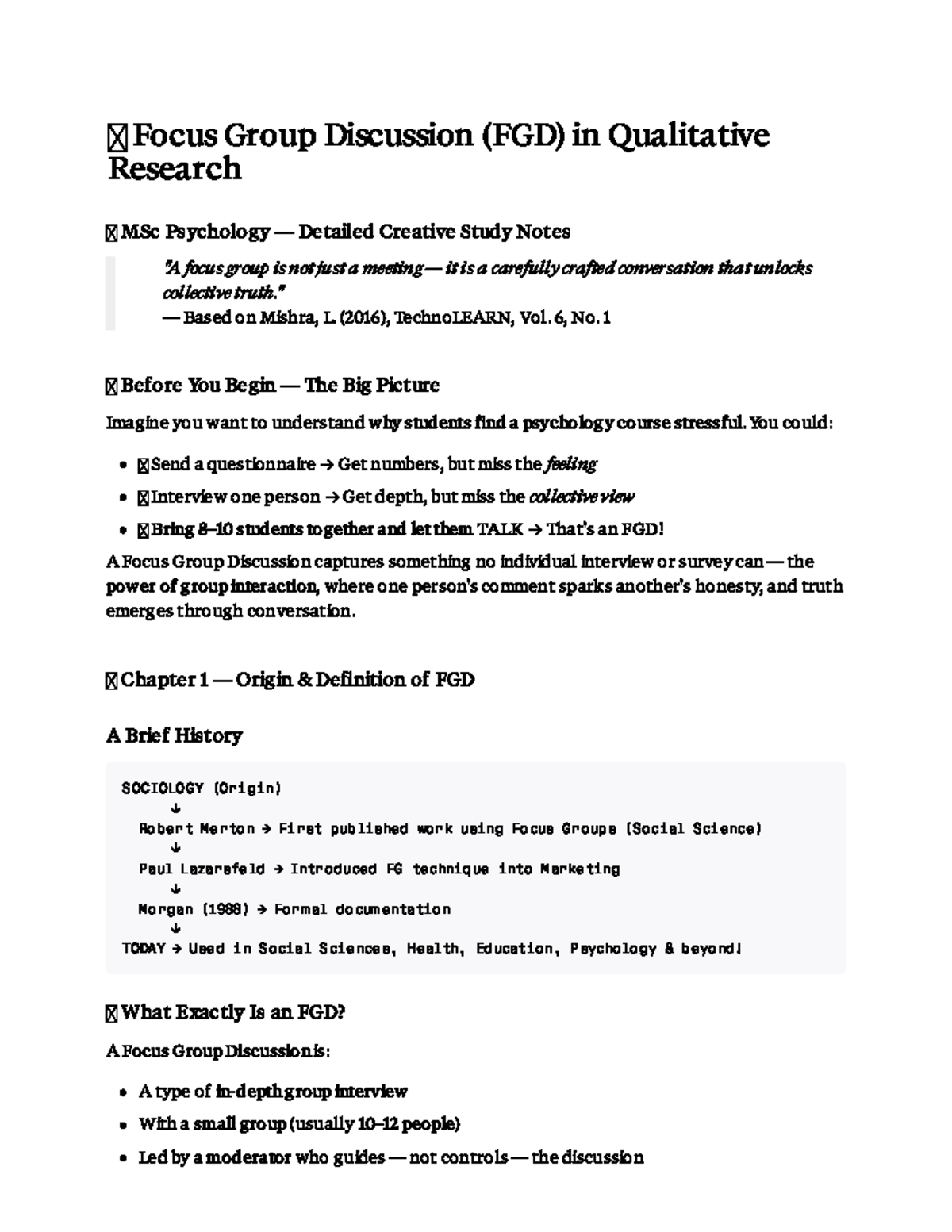 FGD Notes: Creative Insights in Qualitative Research (MSc Psychology ...
