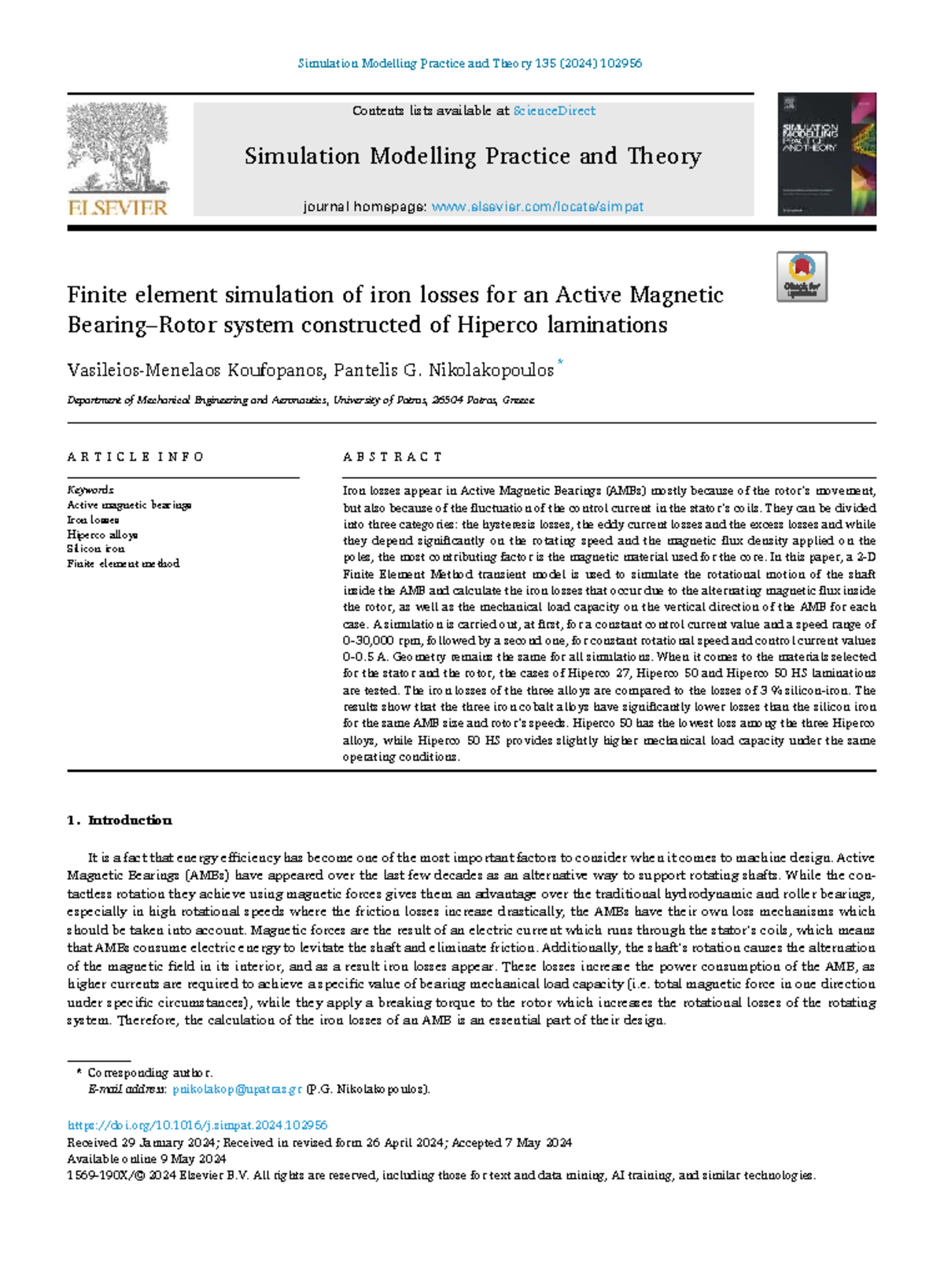 Finite Element Analysis of Iron Losses in Active Magnetic Bearings (135 ...