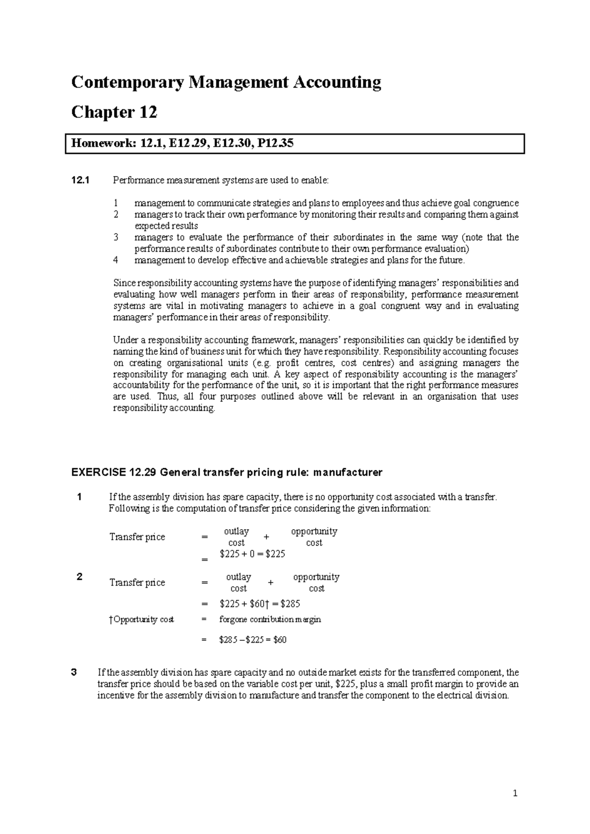 Contemporary Management Accounting (CMA) Chapter 12 Homework Solutions ...