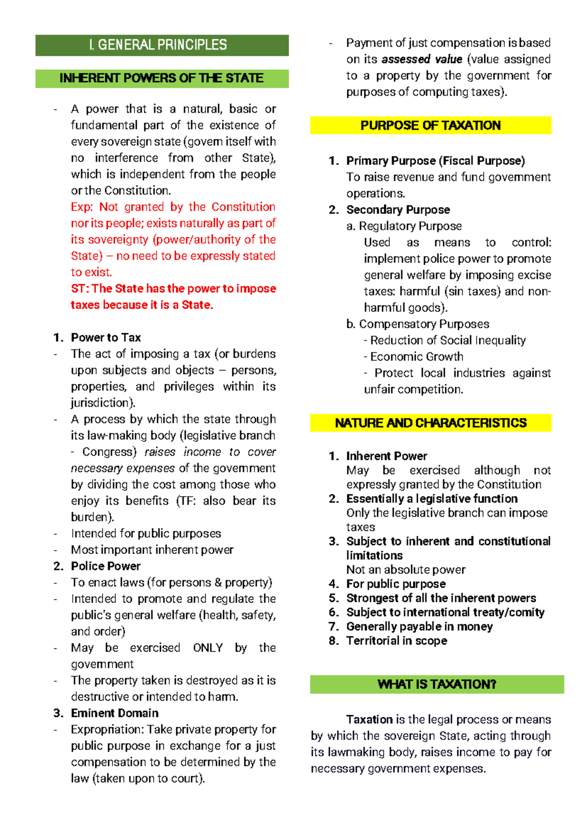 Taxation Principles and Inherent Powers of the State (INTAX) - Studocu