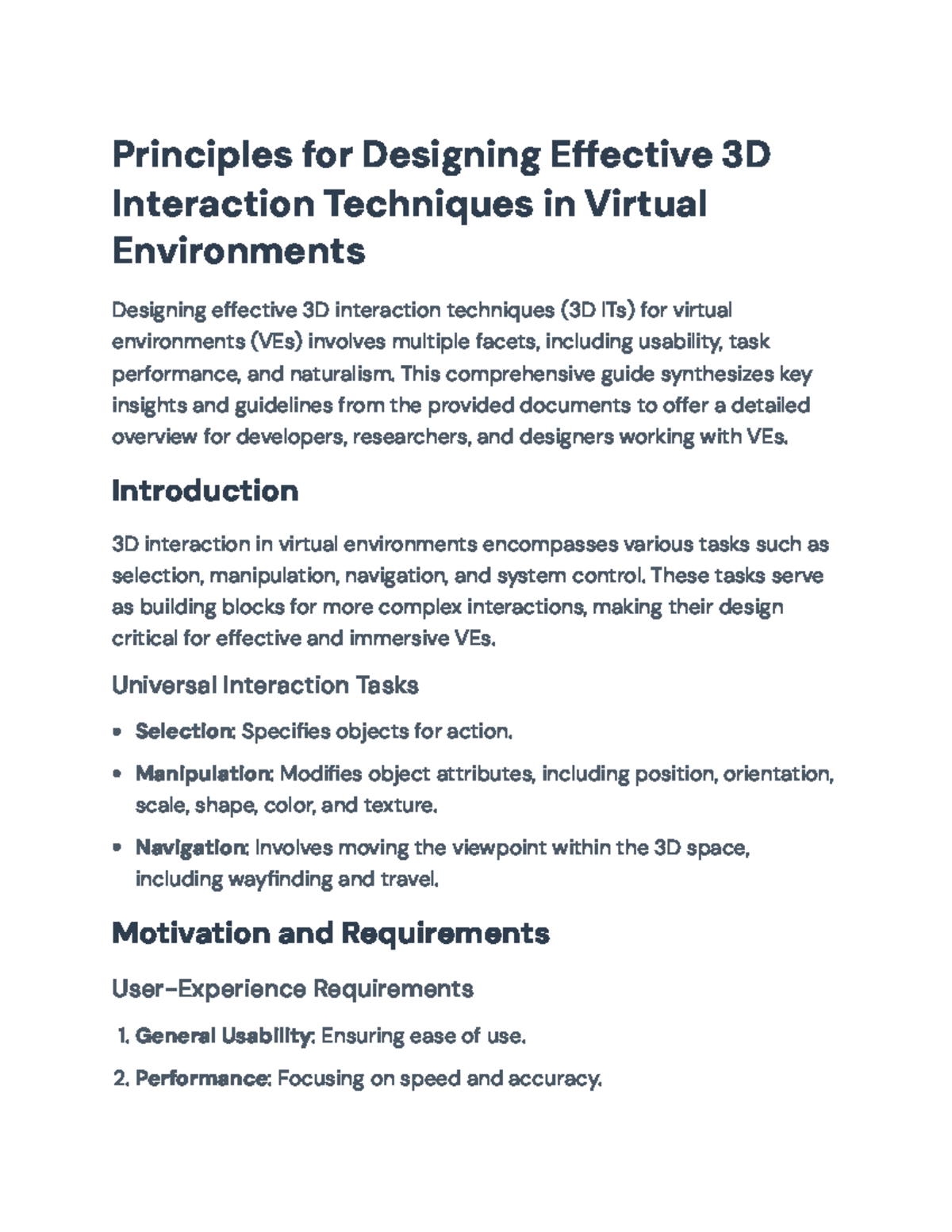 Designing Effective 3D Interaction Techniques in VEs: A Comprehensive ...
