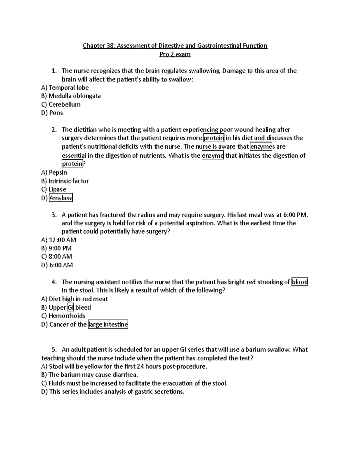 Pro 2 Ch 38: Assessment Questions & Key for Exam Prep - Studocu