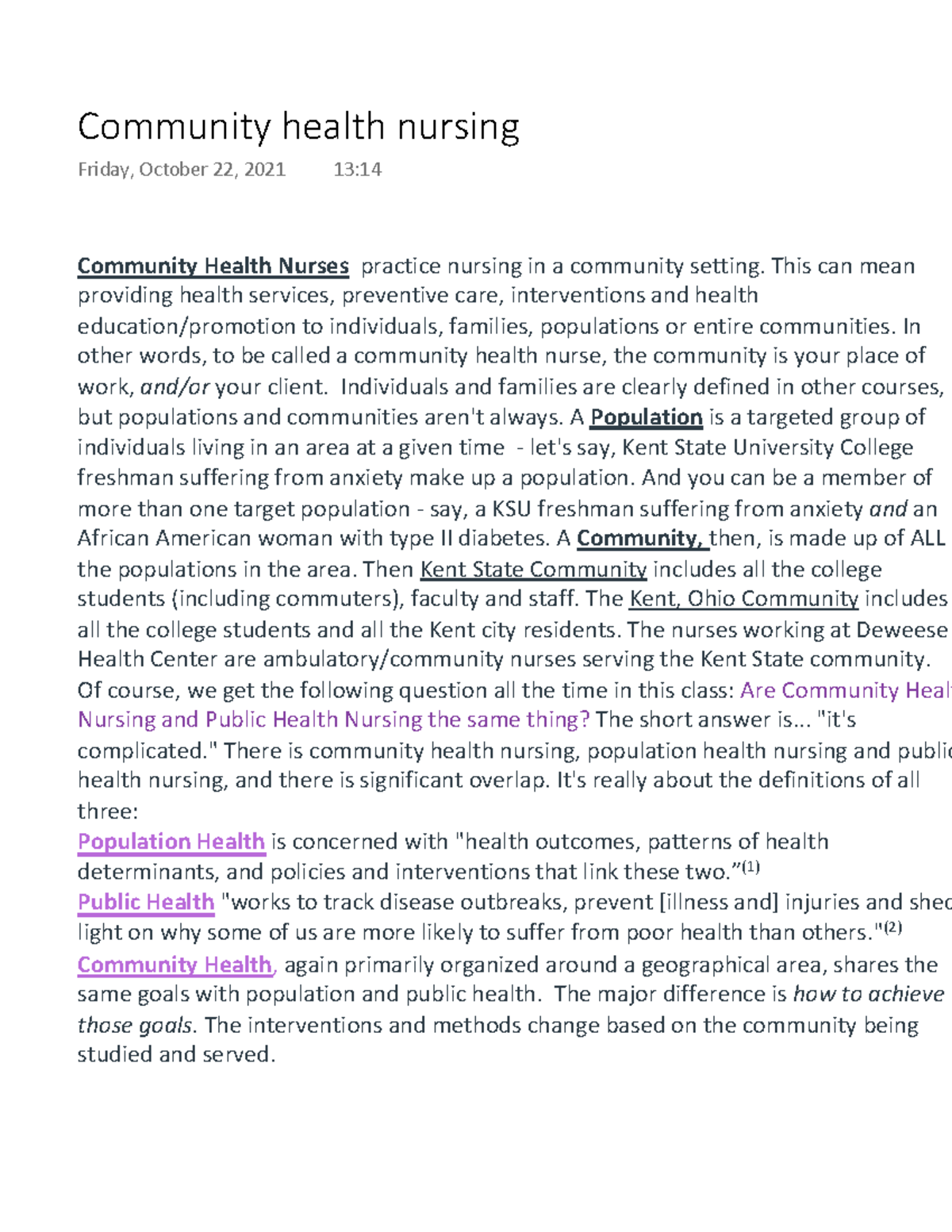 Community Health Nursing Overview and Key Concepts - Studocu