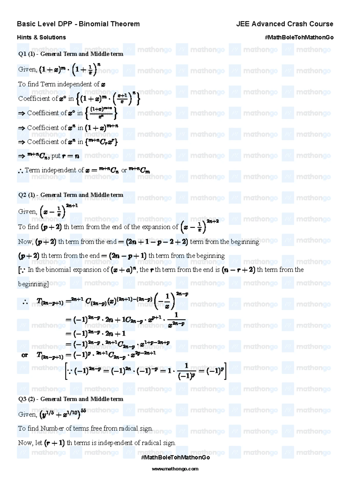 17+ Binomial Pdf Calculator Binomial Basic DPP Genetry - Q1 - General Term and Middle term The term
