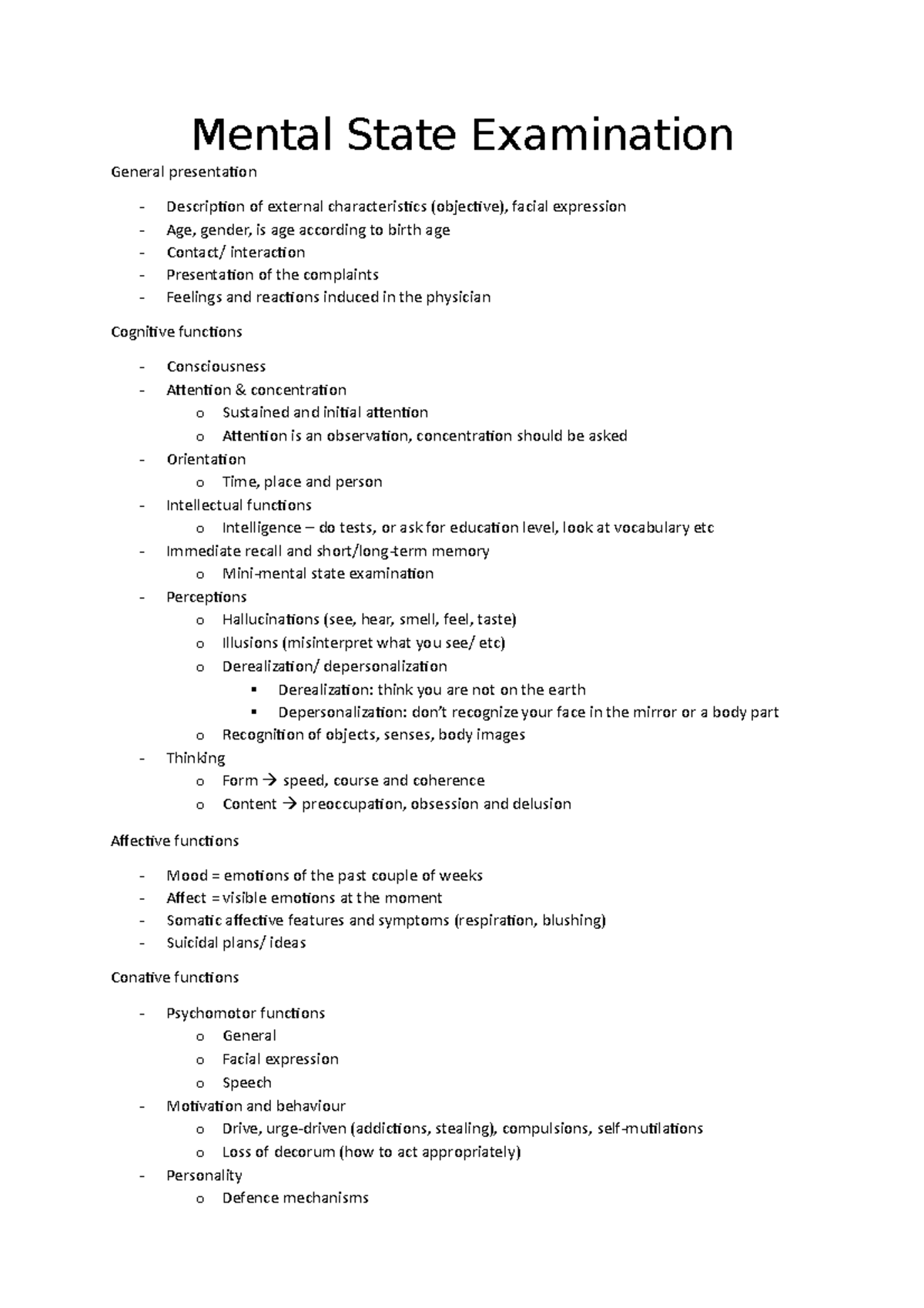 MSE Overview - Summary of The Psychiatric Interview Process - Studeersnel