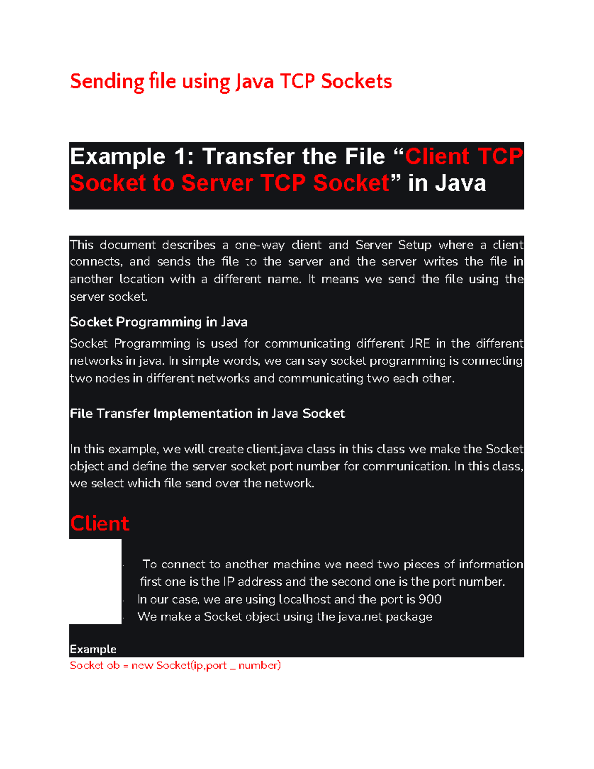 Java - TCP Socket File Transfer Tutorial - Studocu