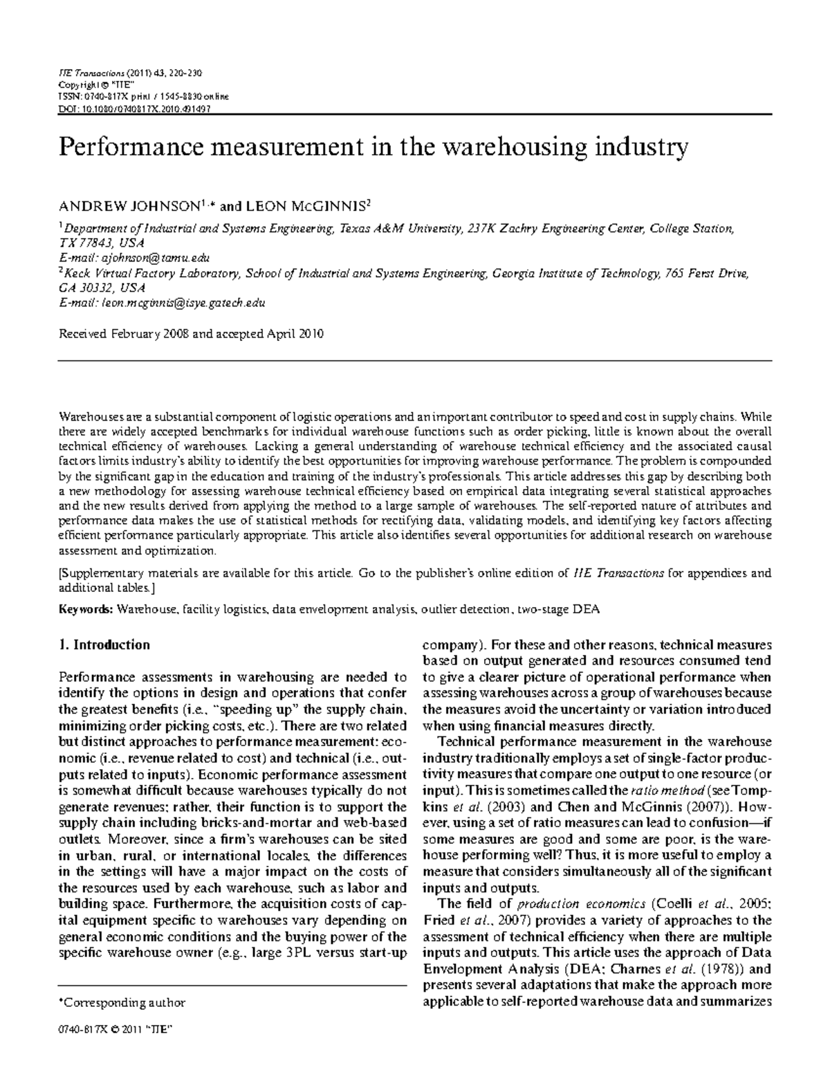 Performance Measurement in Warehousing Industry: Insights and ...