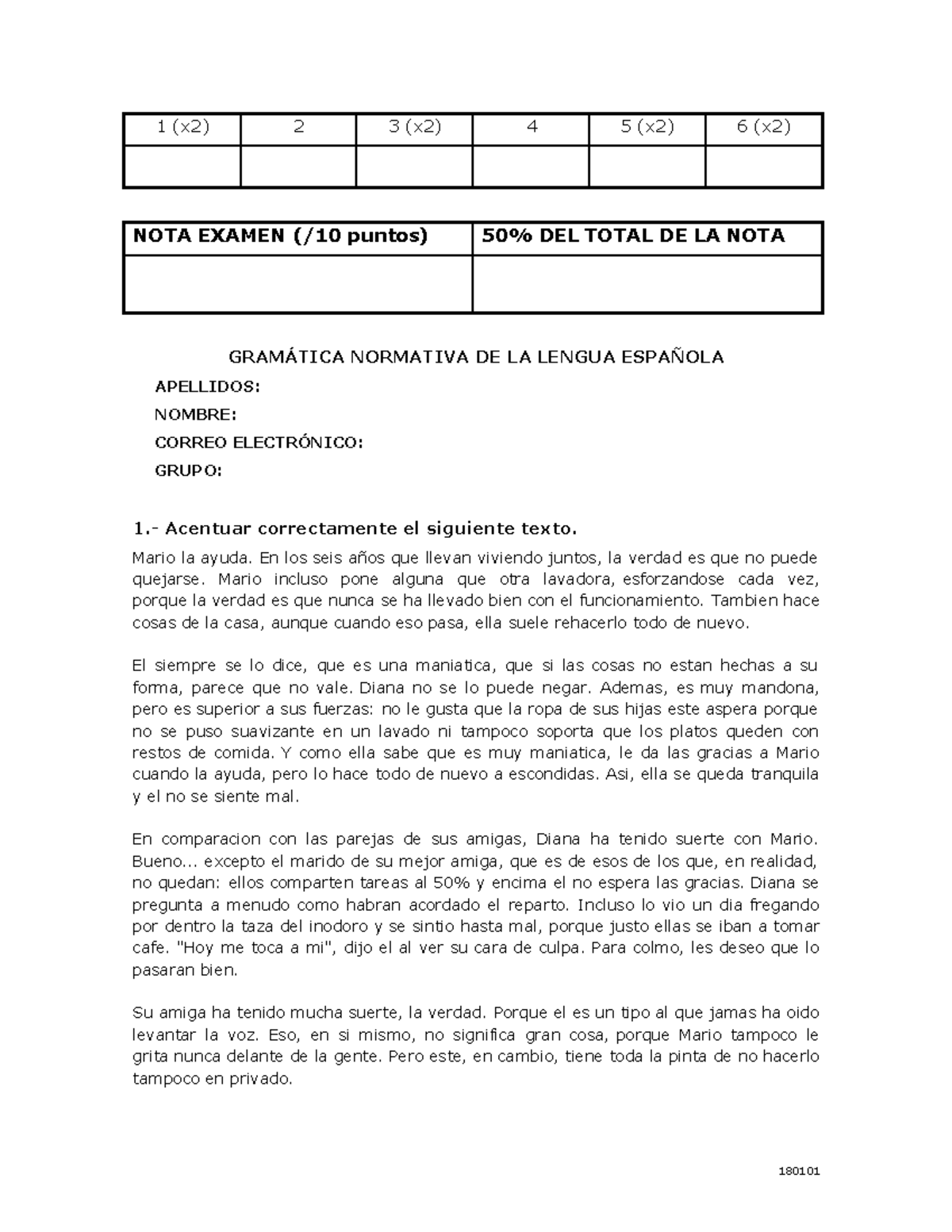 Evaluación Continua GN 12 - Examen de Gramática Normativa 2018 - Document Preview