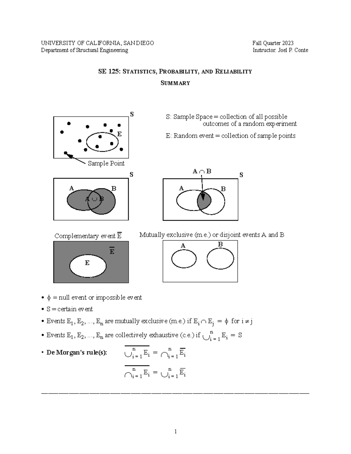 SE 125: Statistics, Probability, and Reliability Summary - Studocu