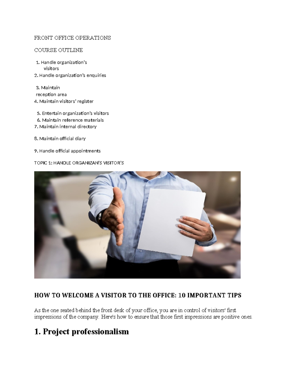 Front Office Operations (Course Code: FO101) - Comprehensive Notes ...