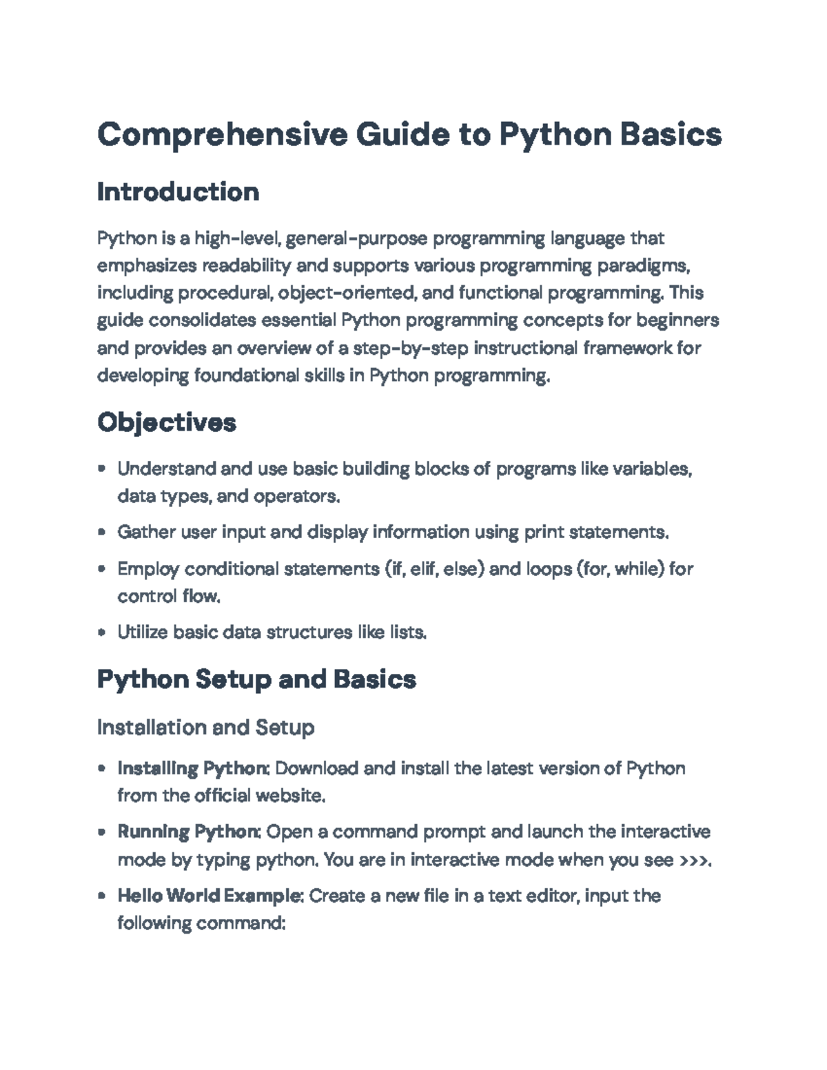 Comprehensive Guide to Python Basics: Concepts and Practical ...