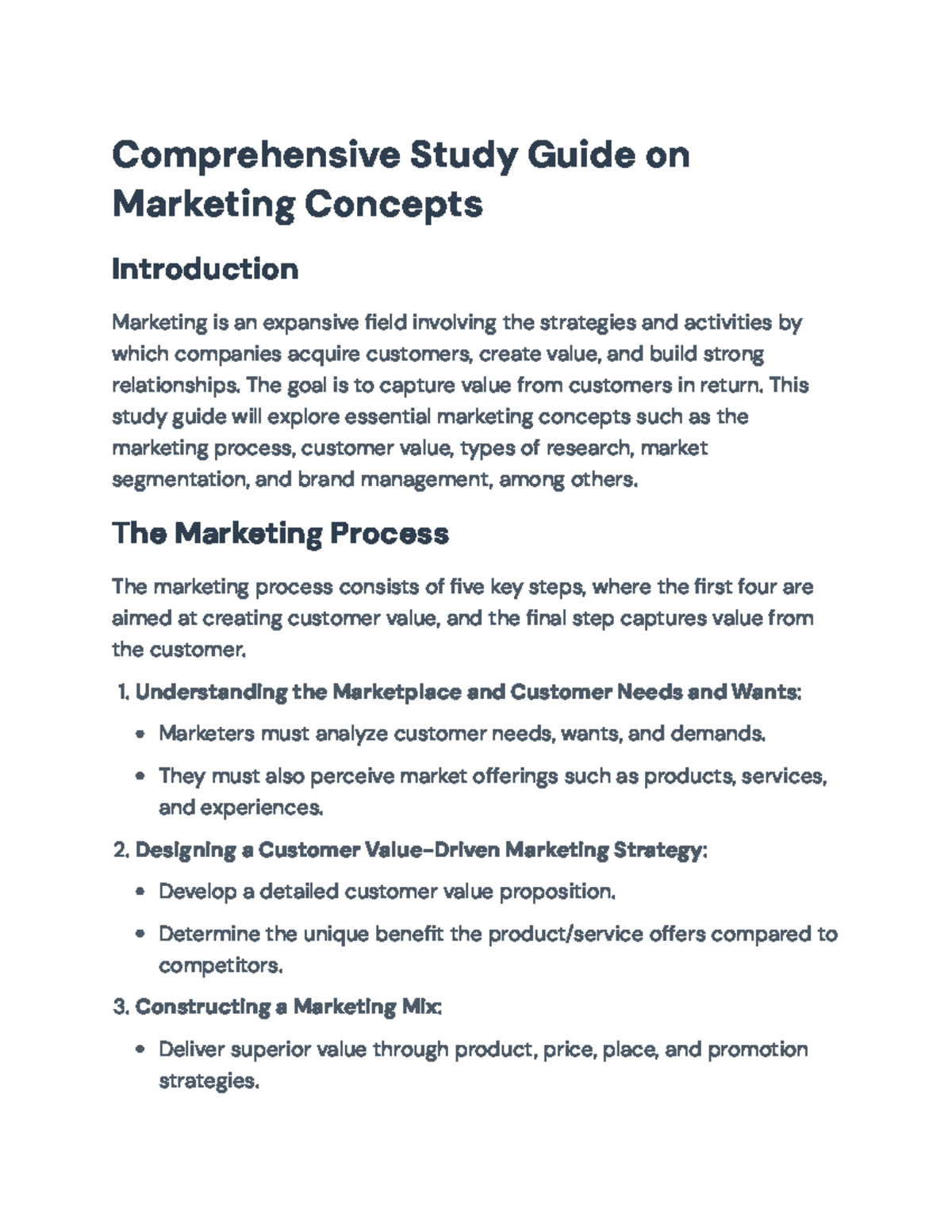 Comprehensive Study Guide on Marketing Concepts and Strategies ...
