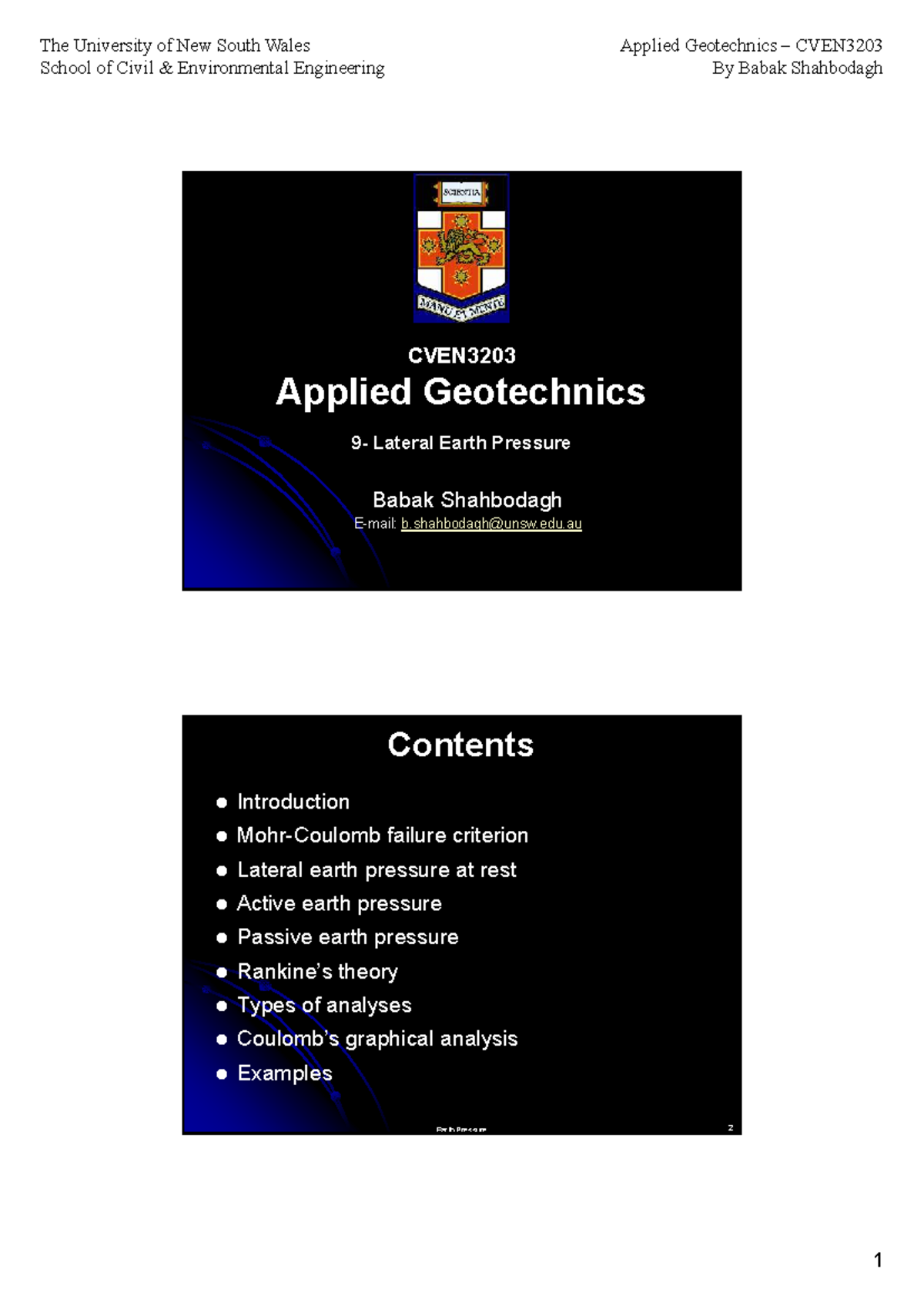 CVEN3203 Applied Geotechnics: Lateral Earth Pressure Analysis - Studocu