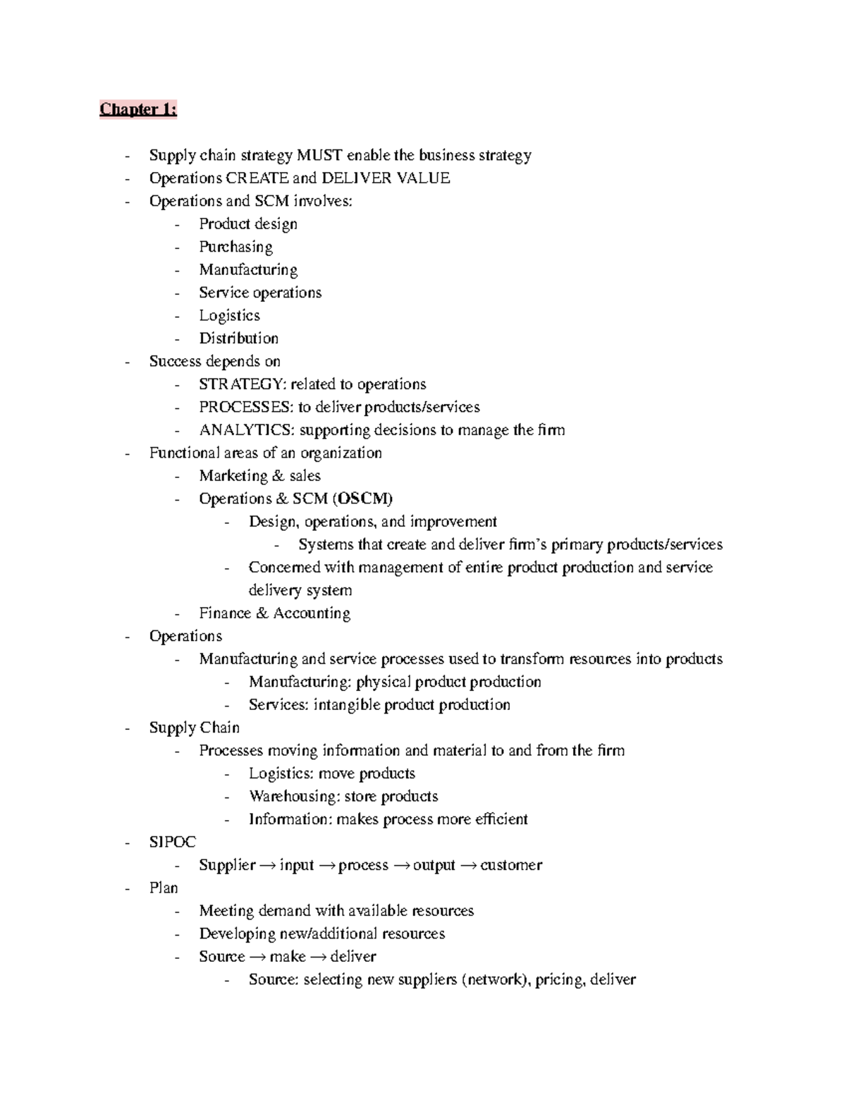 Operations & SCM Exam 1 Review Notes (OSCM 101) - Studocu