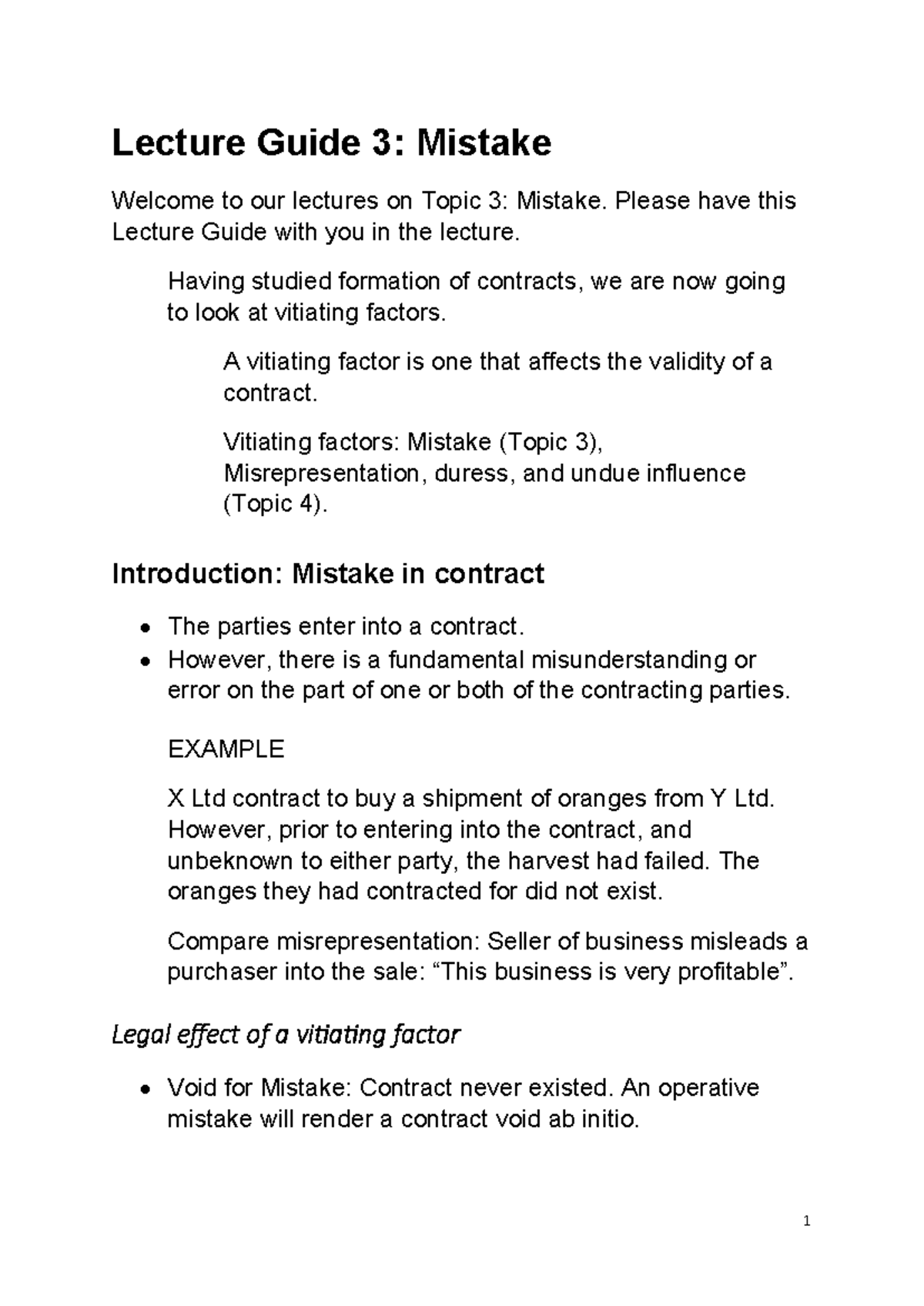 Lecture Guide 3: Understanding Mistakes in Contract Law - Studocu