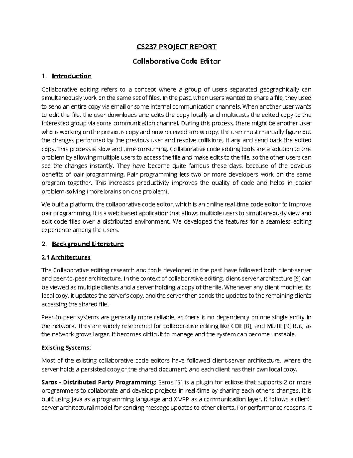 CS237 Project Report: Collaborative Code Editor Development - Studocu